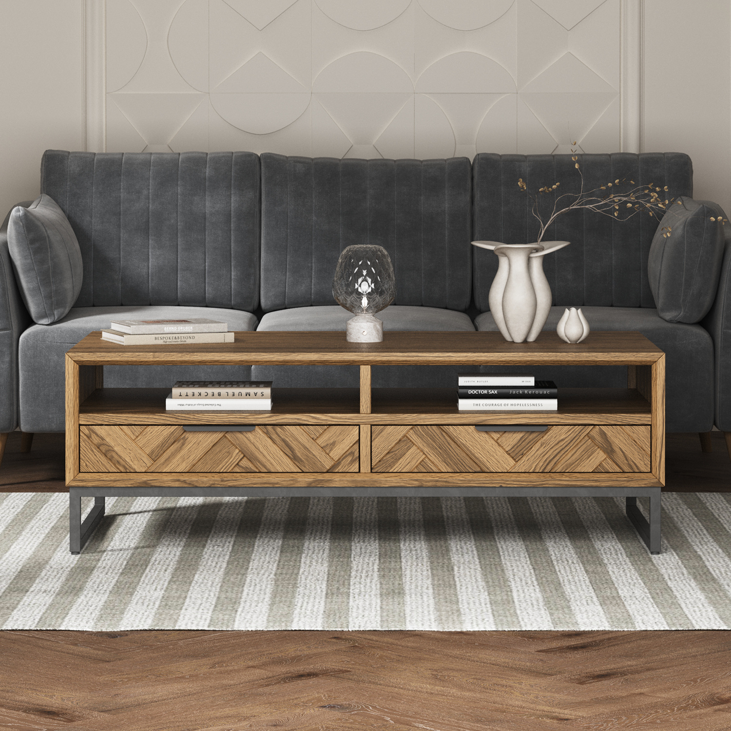 Herringbone Solid Oak 4 Drawer Coffee Table