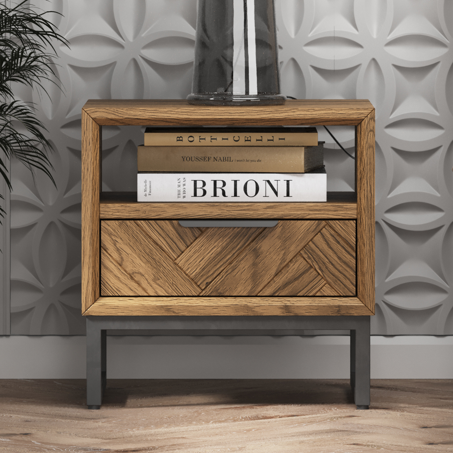 Herringbone Solid Oak Lamp Table