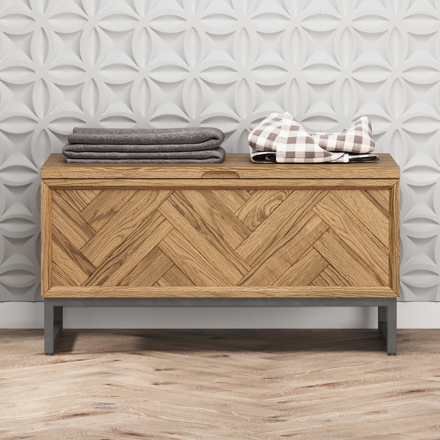 Herringbone Solid Oak Blanket box