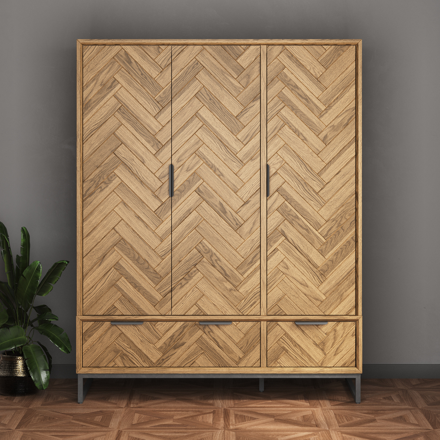 Herringbone Solid Oak Triple Wardrobe thumbnail