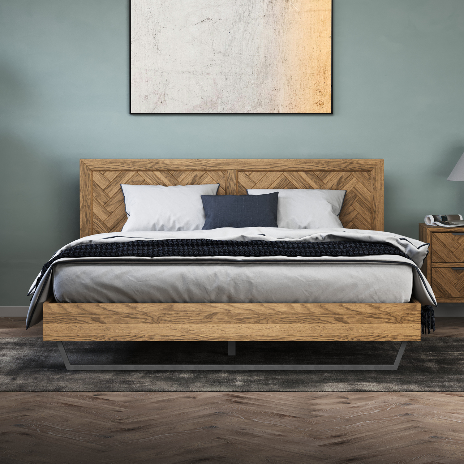 Herringbone Solid Oak Super King Bed