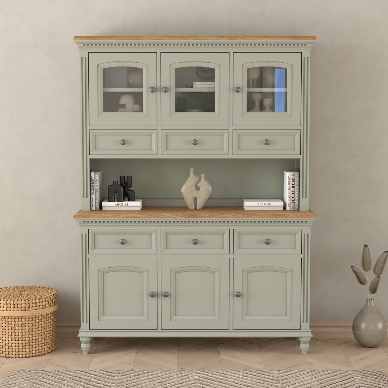 Francis Oak and Soft Green Painted Large Dresser