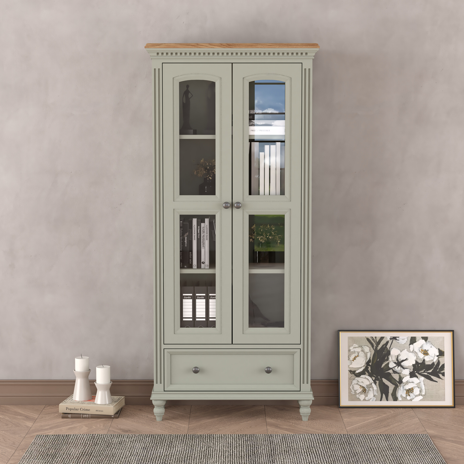 Francis Oak and Soft Green Painted Glazed Display Cabinet thumbnail