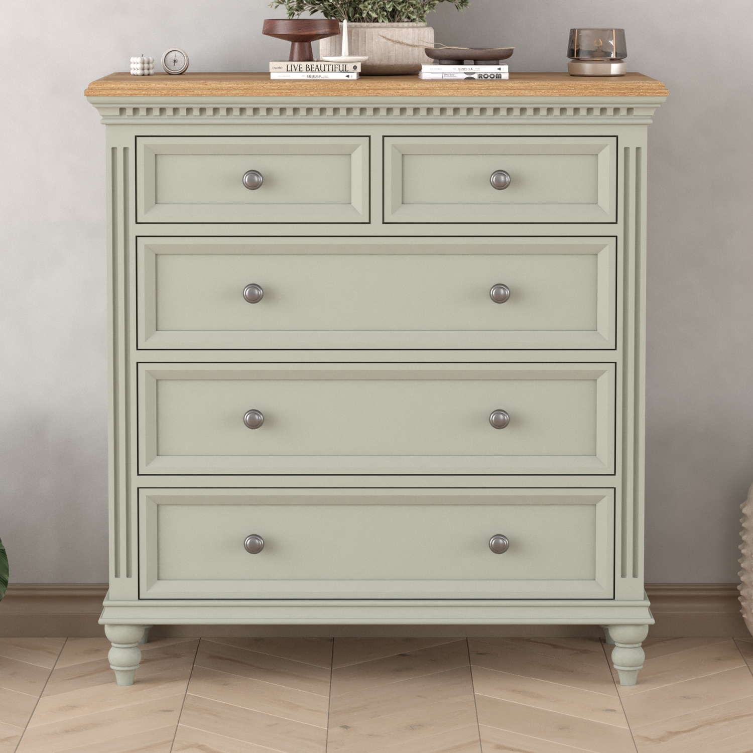 Francis Oak and Soft Green Painted 2 Over 3 Chest of Drawers thumbnail