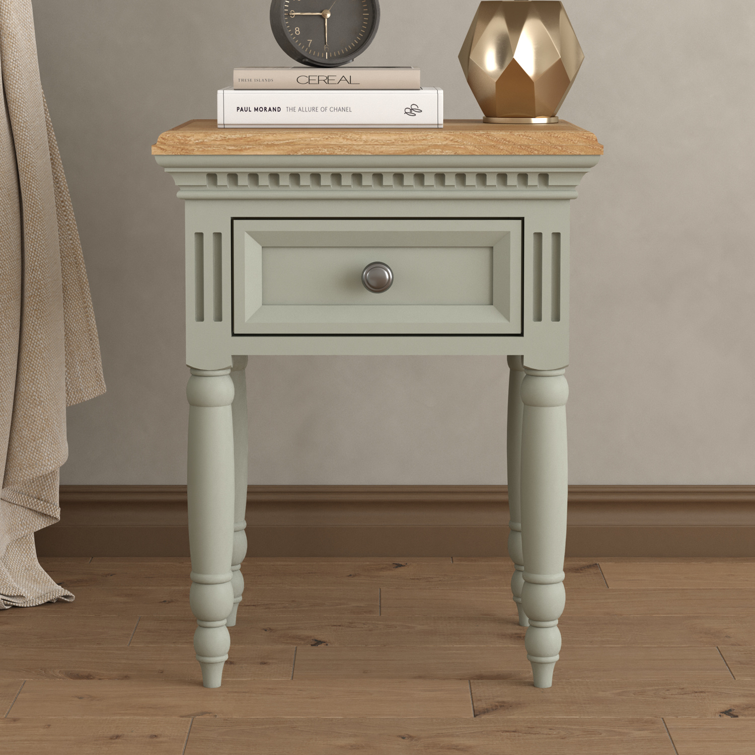 Francis Oak and Soft Green Painted Bedside Table