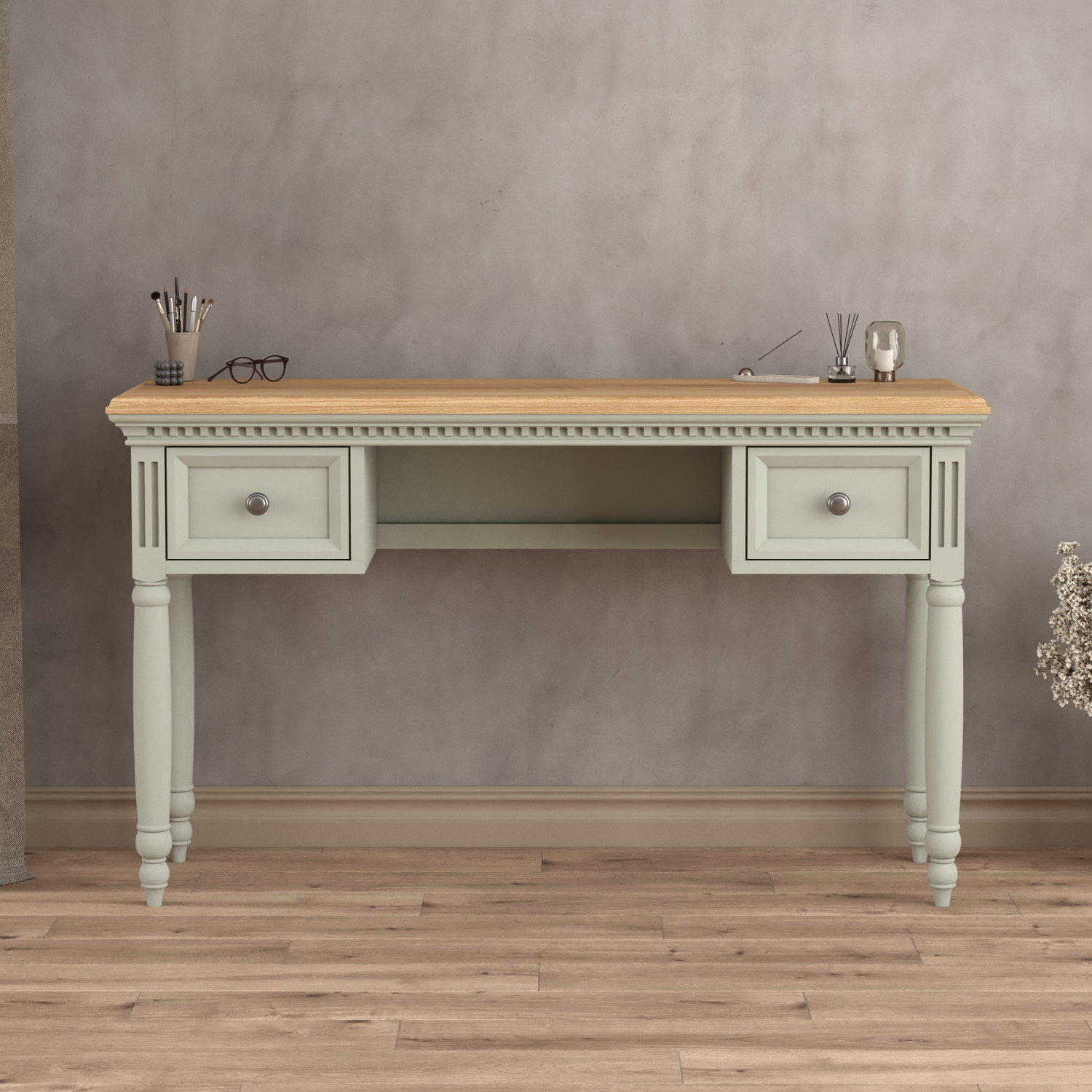 Francis Oak and Soft Green Painted Dressing Table