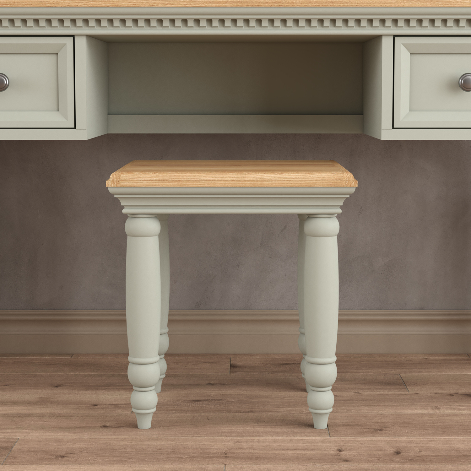 Francis Oak and Soft Green Painted Dressing Table Stool