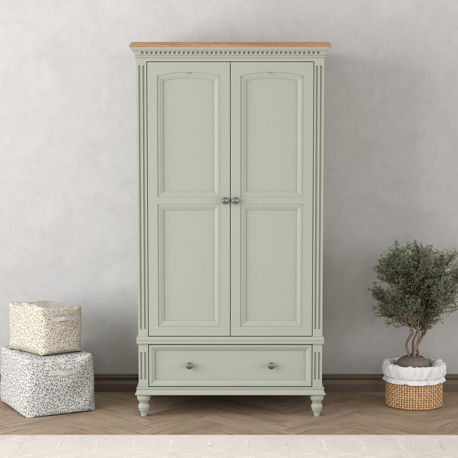 Francis Oak and Soft Green Painted Double Wardrobe