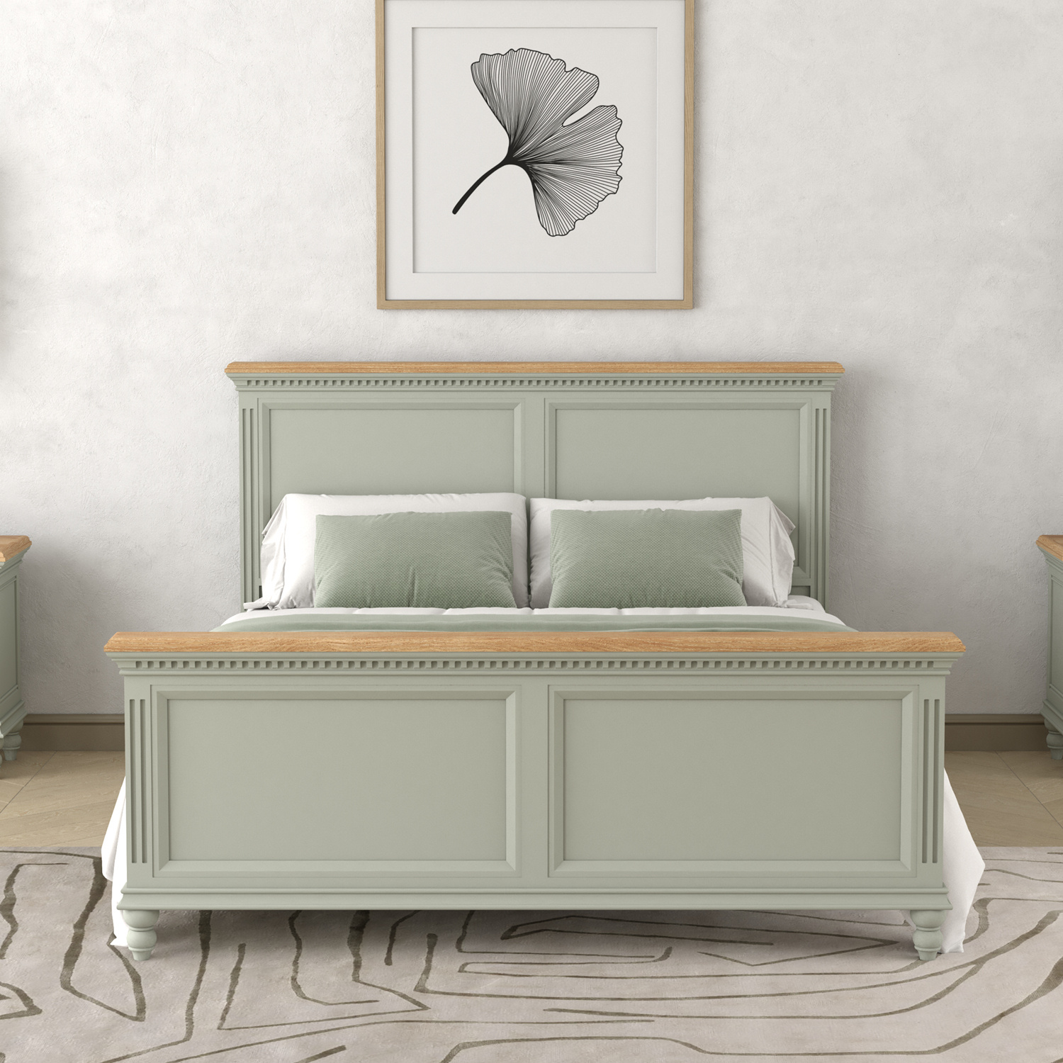 Francis Oak and Soft Green Painted King Size Bed