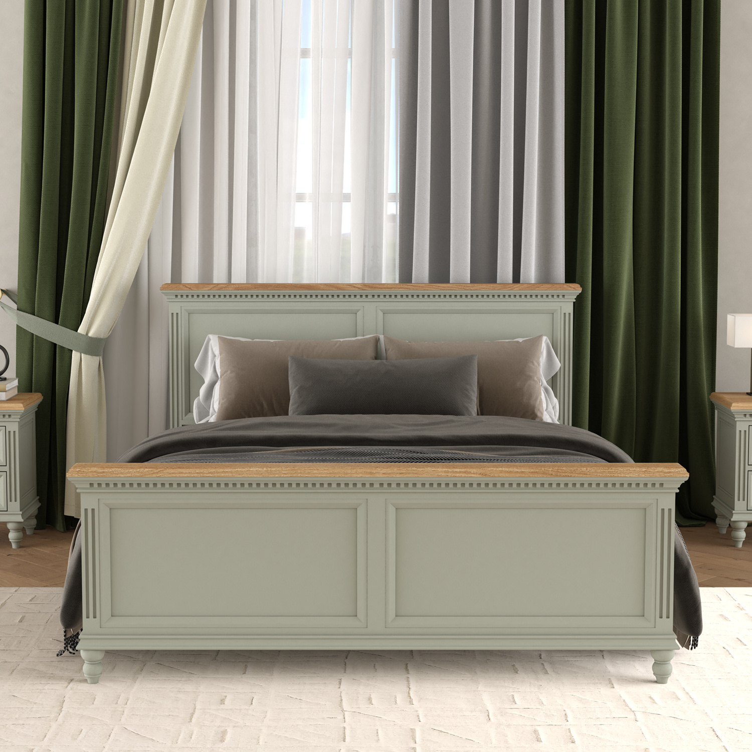 Francis Oak and Soft Green Painted Super King Bed