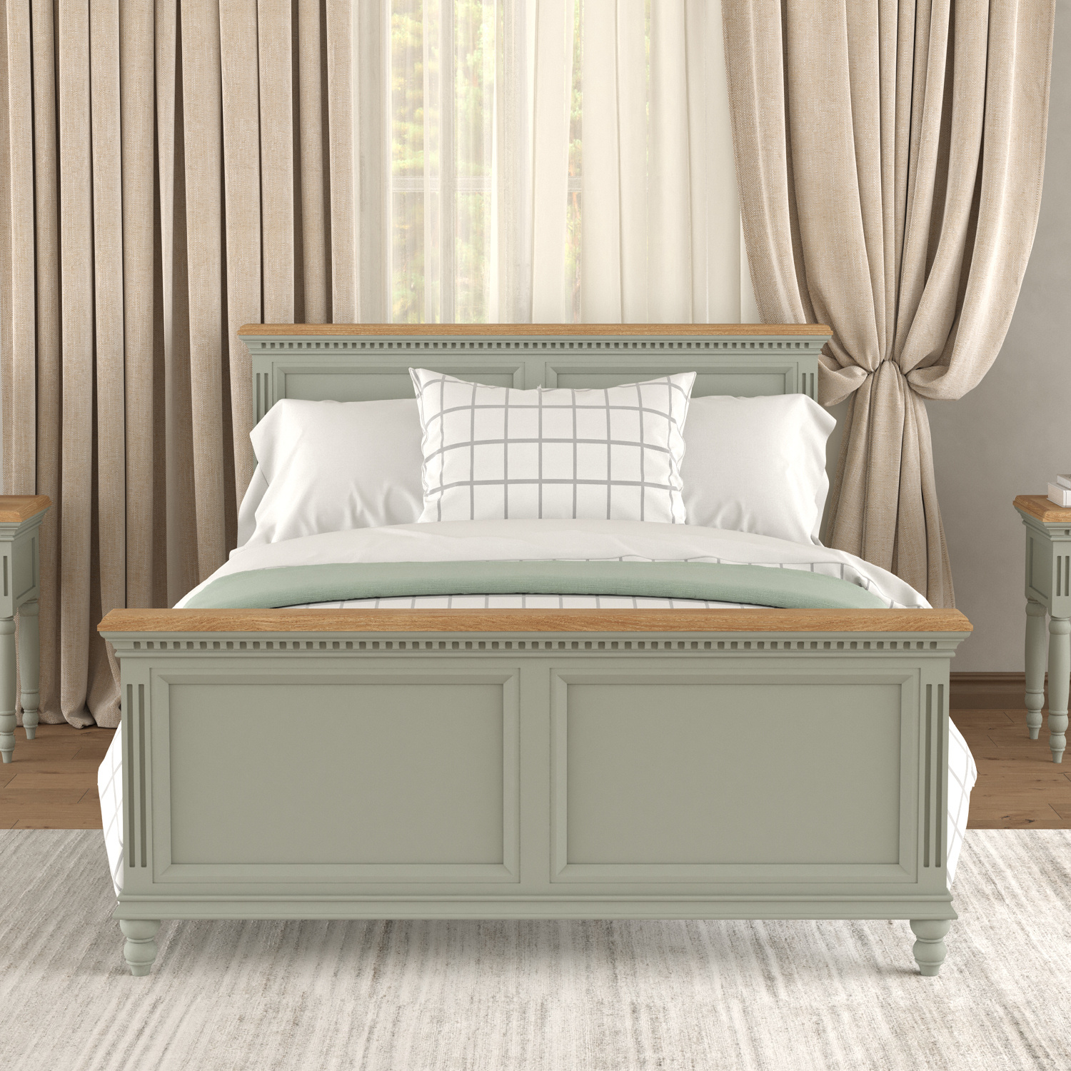 Francis Oak and Soft Green Painted Double Bed