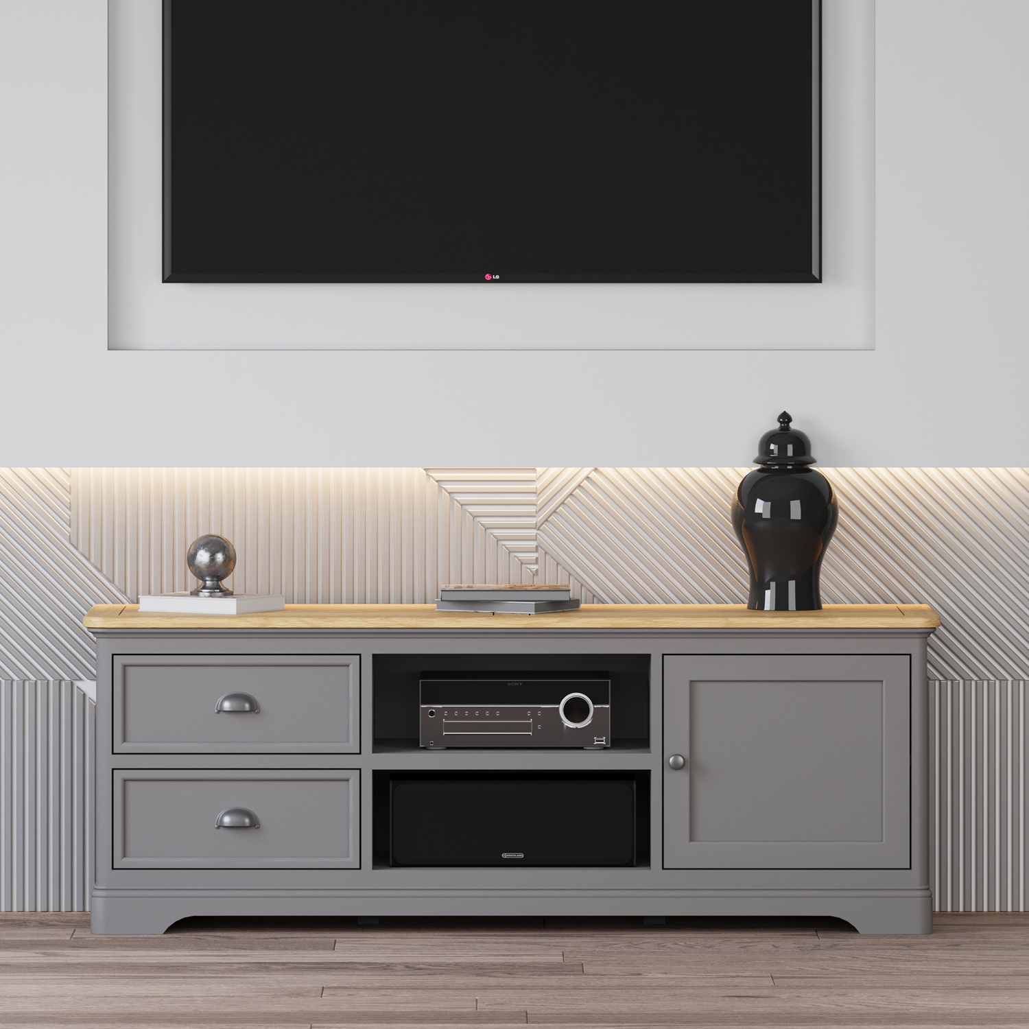Felton Oak and Light Grey Painted Super Wide TV Cabinet