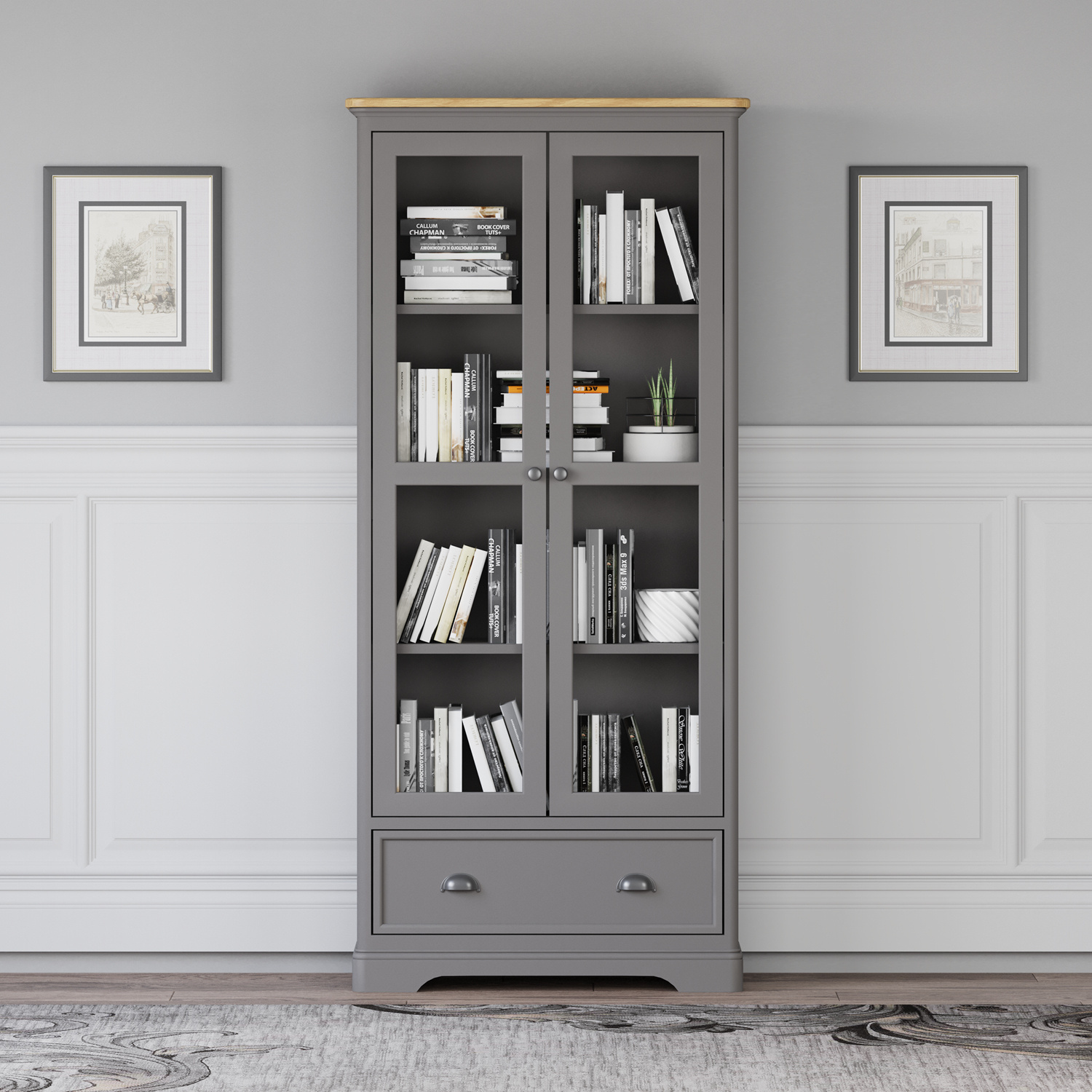 Felton Oak And Light Grey Painted Glazed Display Cabinet