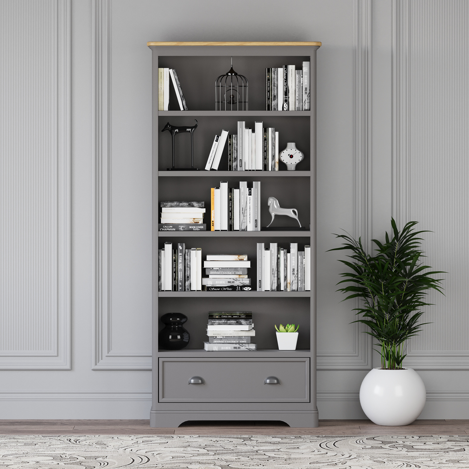 Felton Oak and Light Grey Painted Tall Bookcase