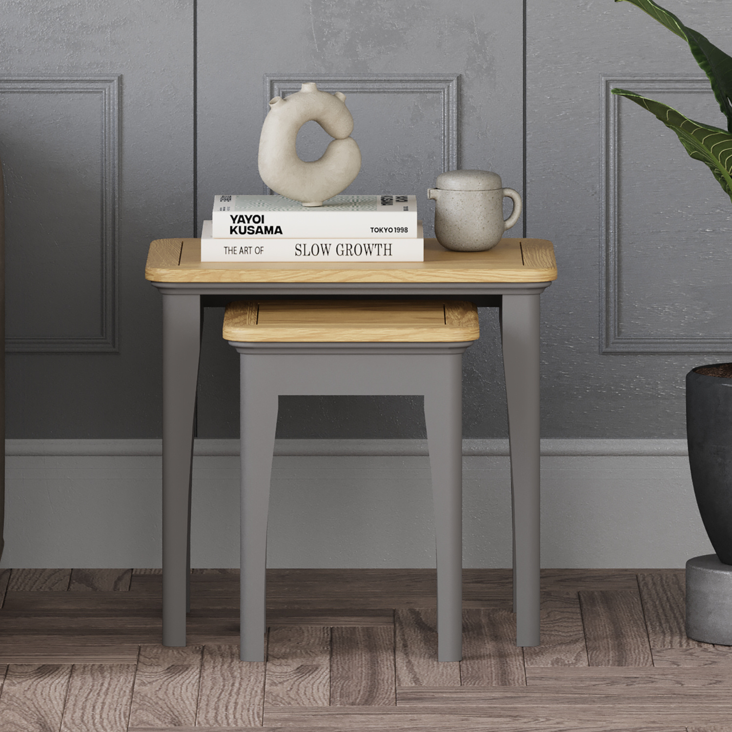 Felton Oak and Light Grey Painted Nest Of Tables