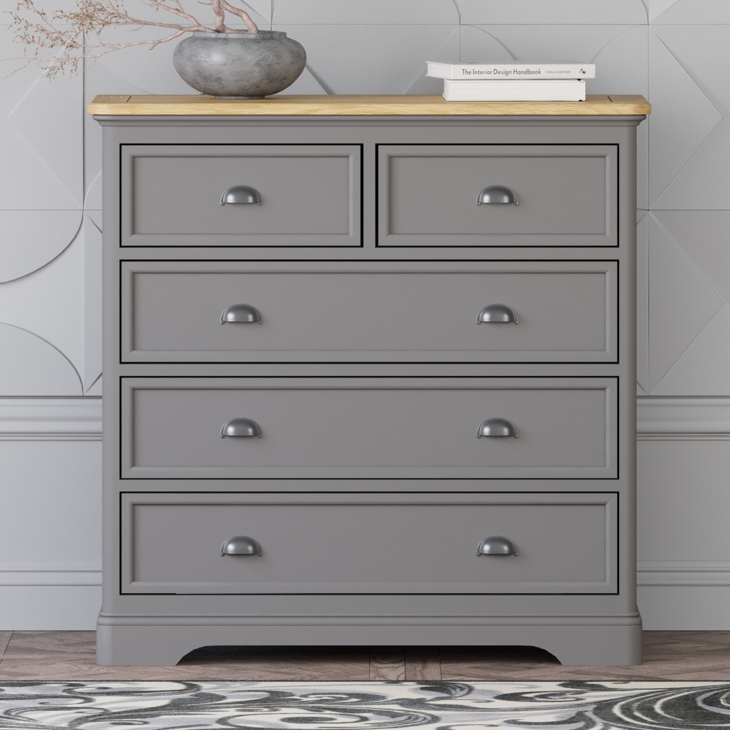 Felton Oak and Light Grey Painted 2 Over 3 Chest of Drawers