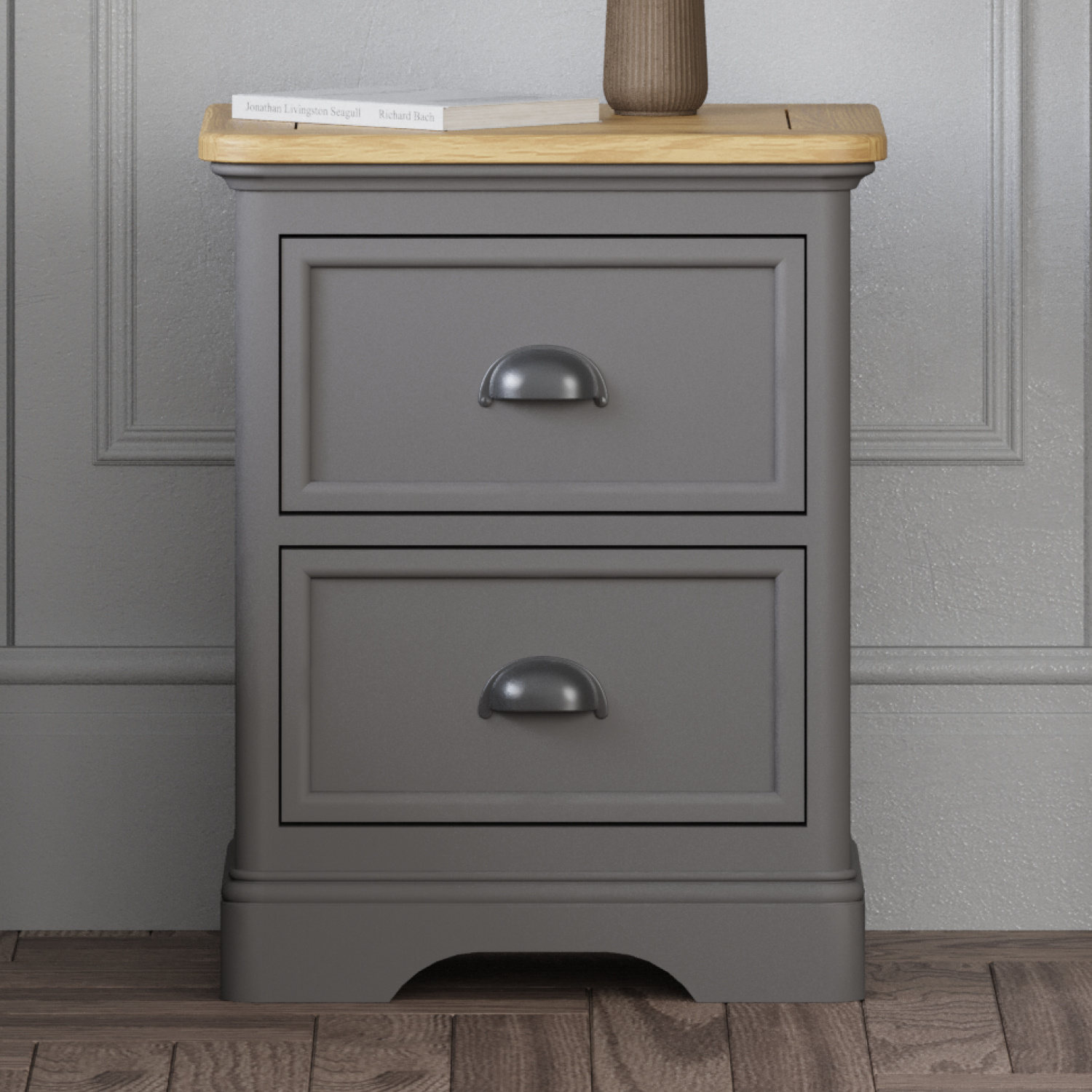Felton Oak and Light Grey Painted 2 Drawer Bedside Chest