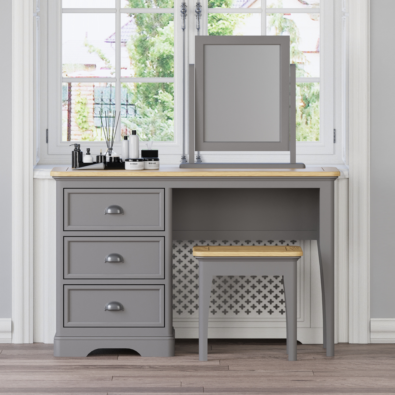 Felton Oak And Light Grey Painted Dressing Table Set