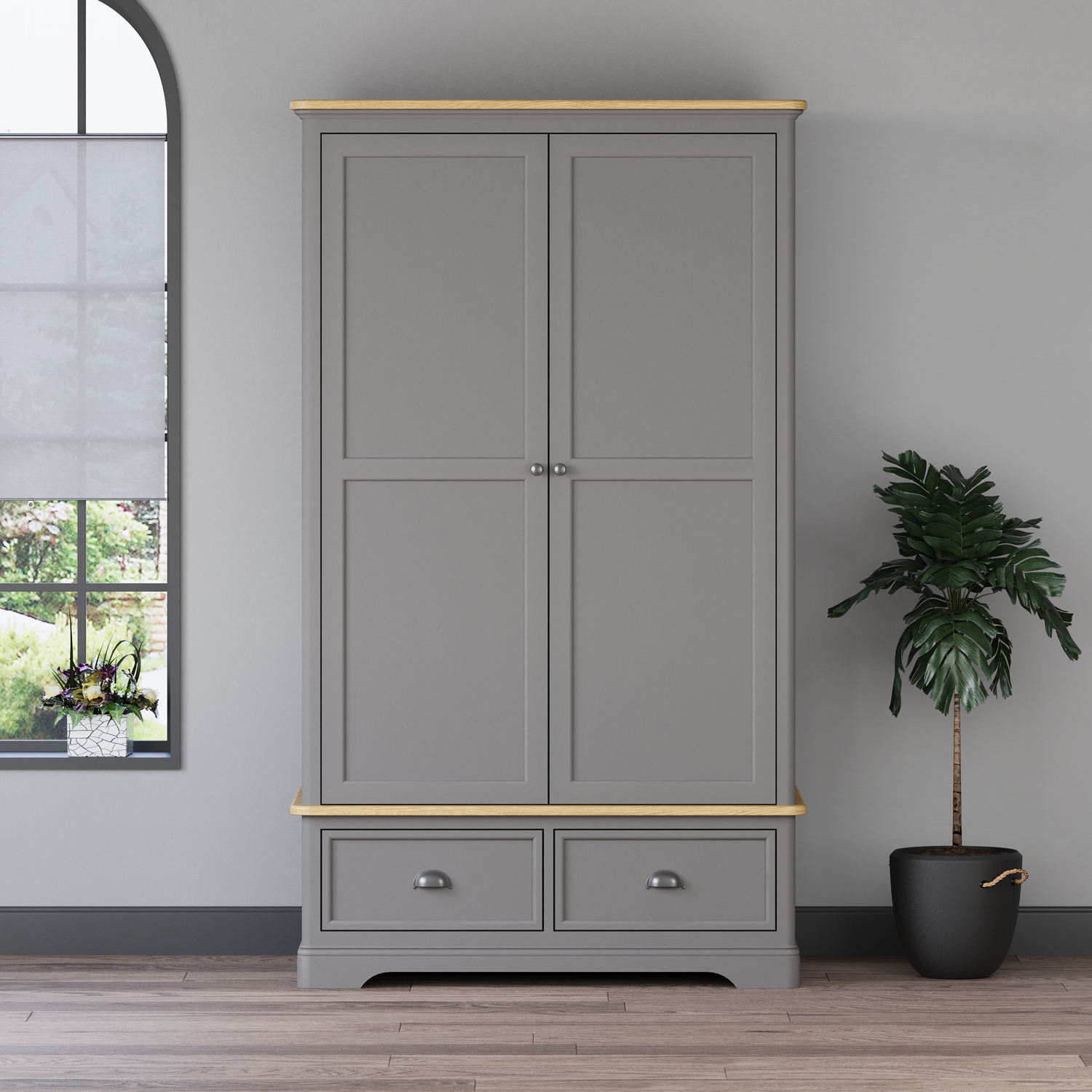 Felton Oak and Light Grey Painted Double Wardrobe