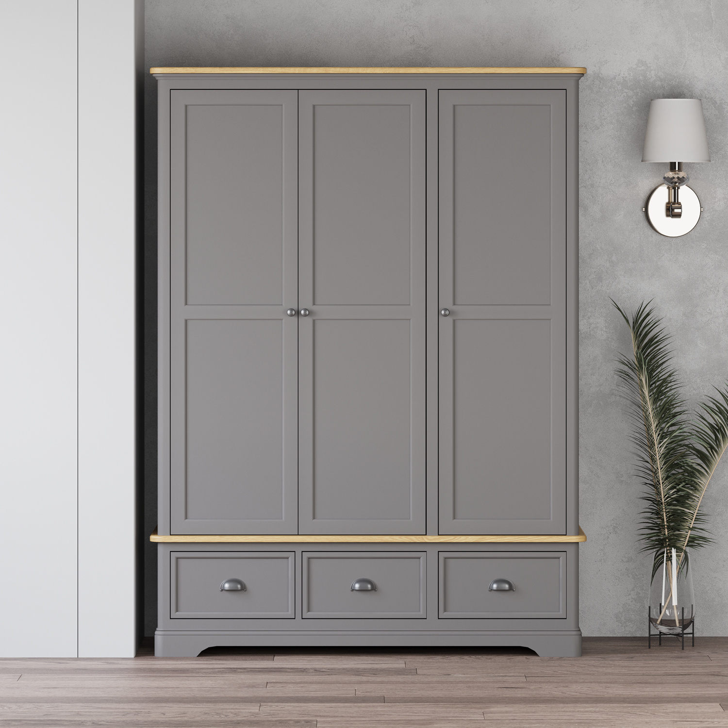 Felton Oak and Light Grey Painted Triple Wardrobe