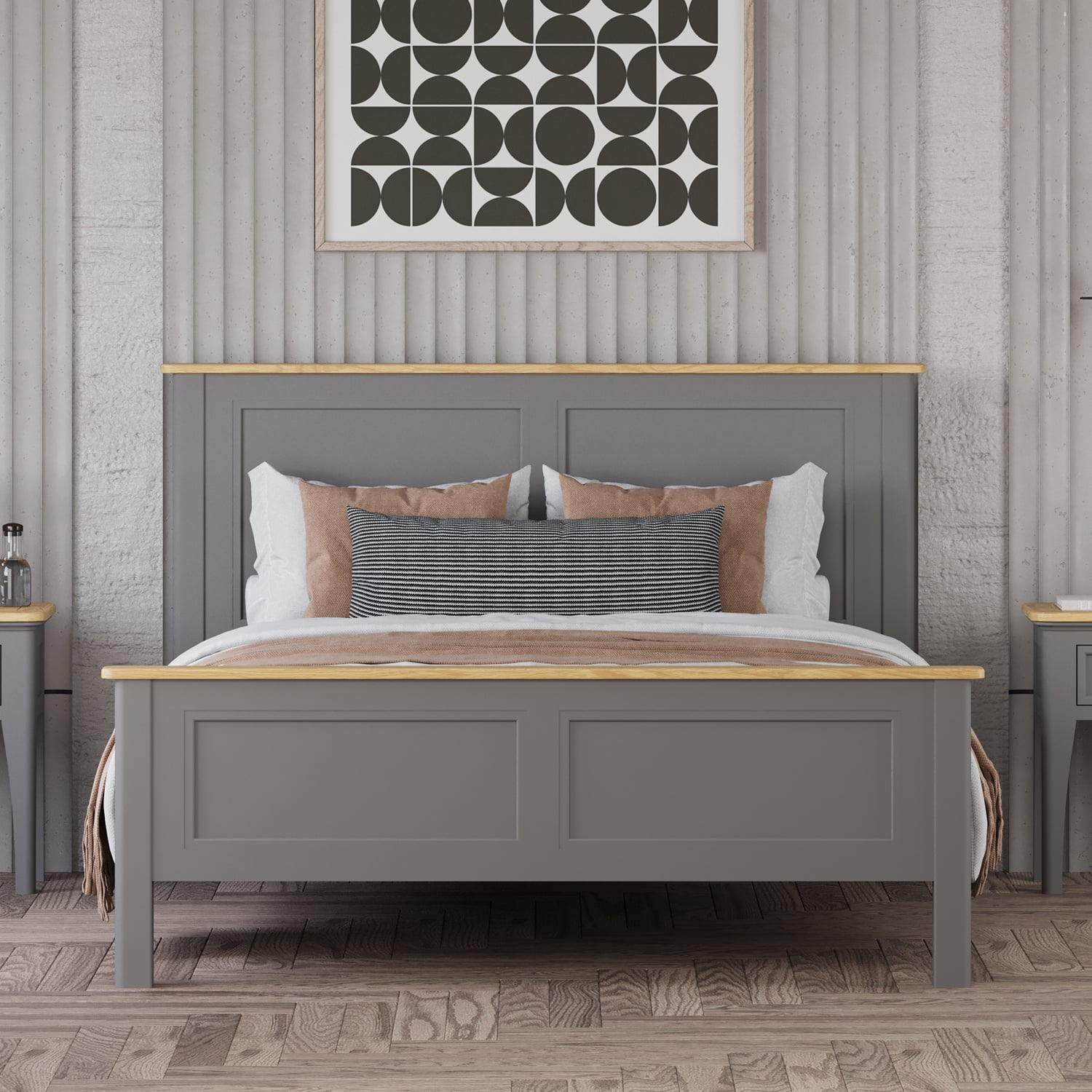 Felton Oak And Light Grey Painted Kingsize Bed