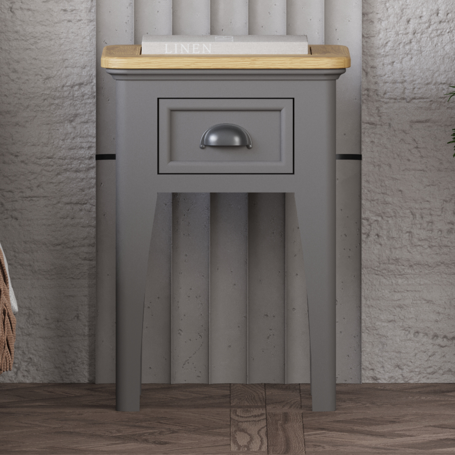 Felton Oak and Light Grey Painted 1 Drawer Bedside Table