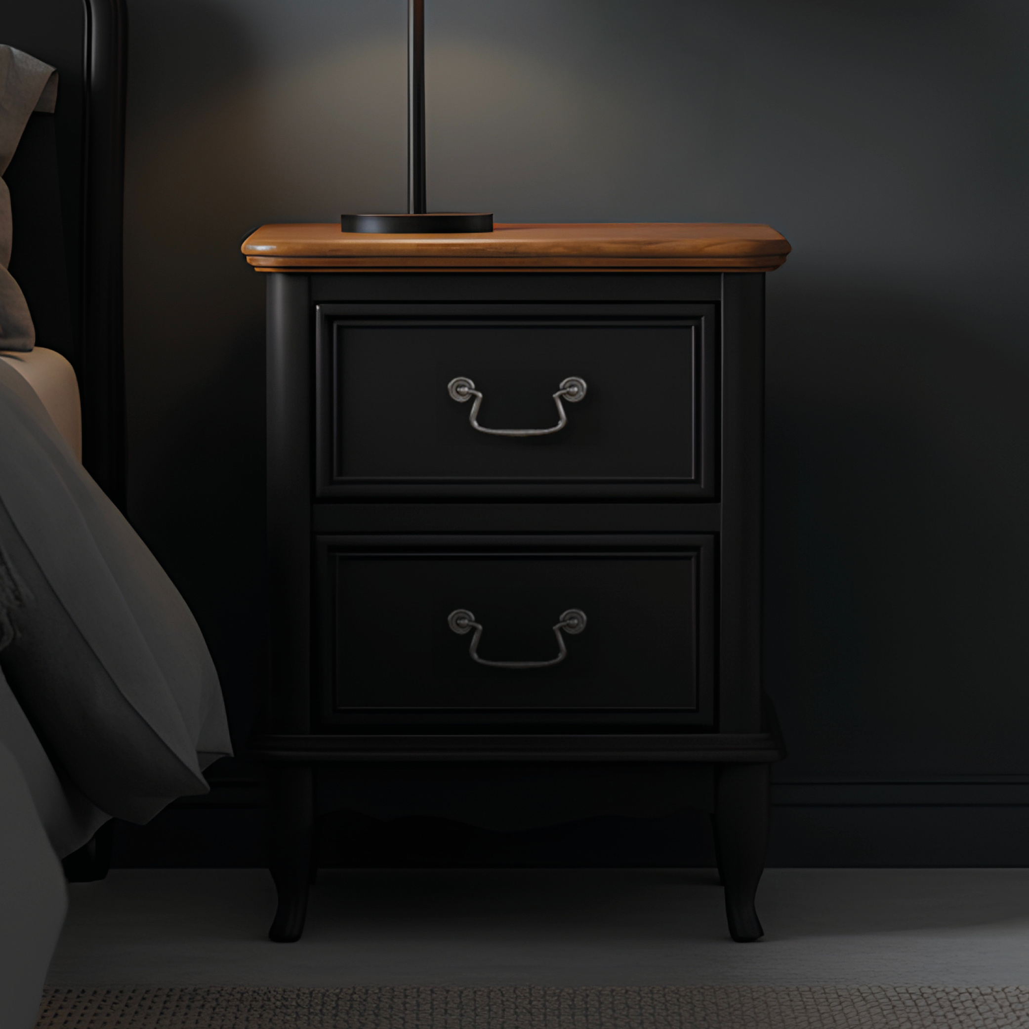Chateau Noir Oak And Black Painted 2 Drawer Bedside Table