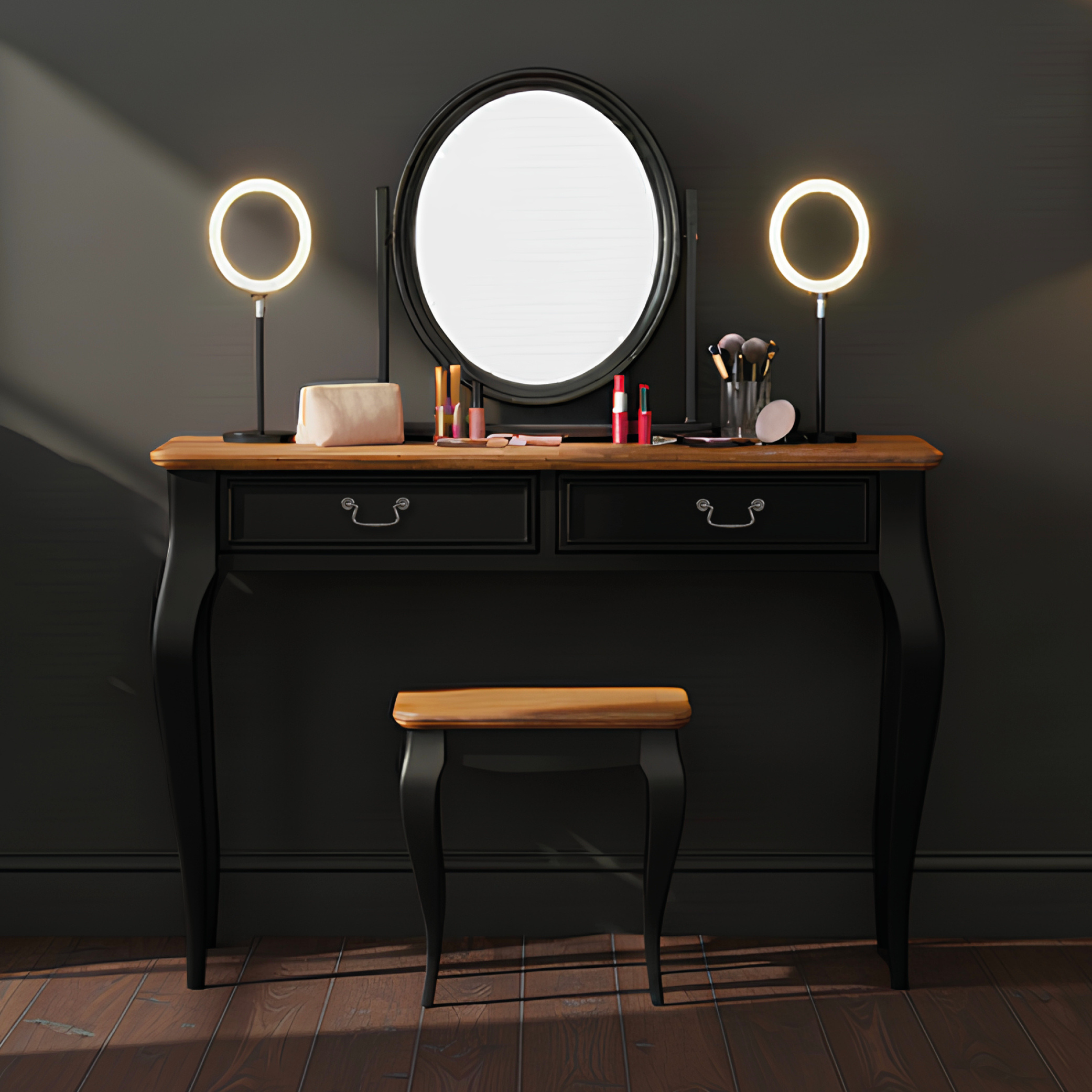 Chateau Noir Oak And Black Painted Dressing Table Set