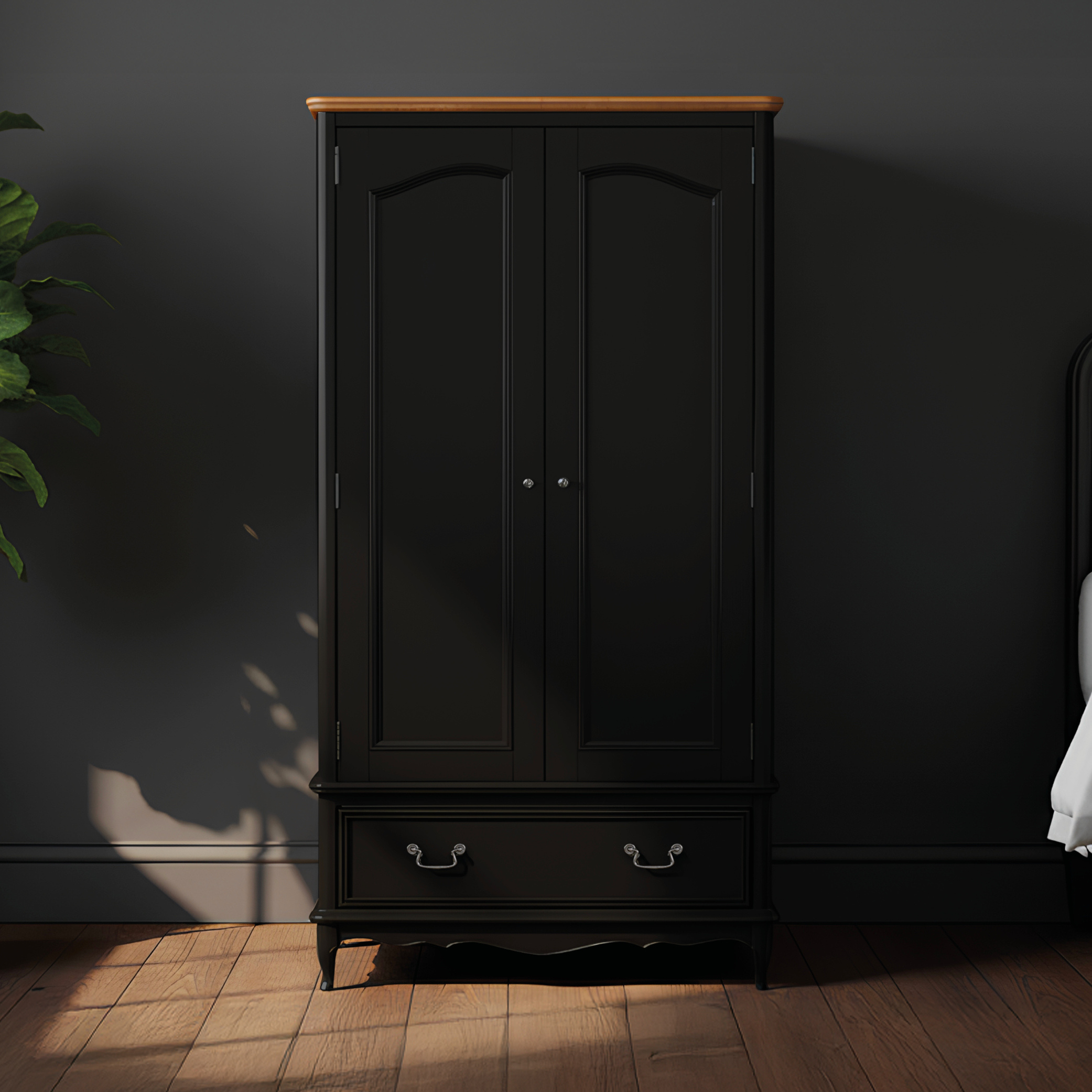 Chateau Noir Oak And Black Painted Double Wardrobe