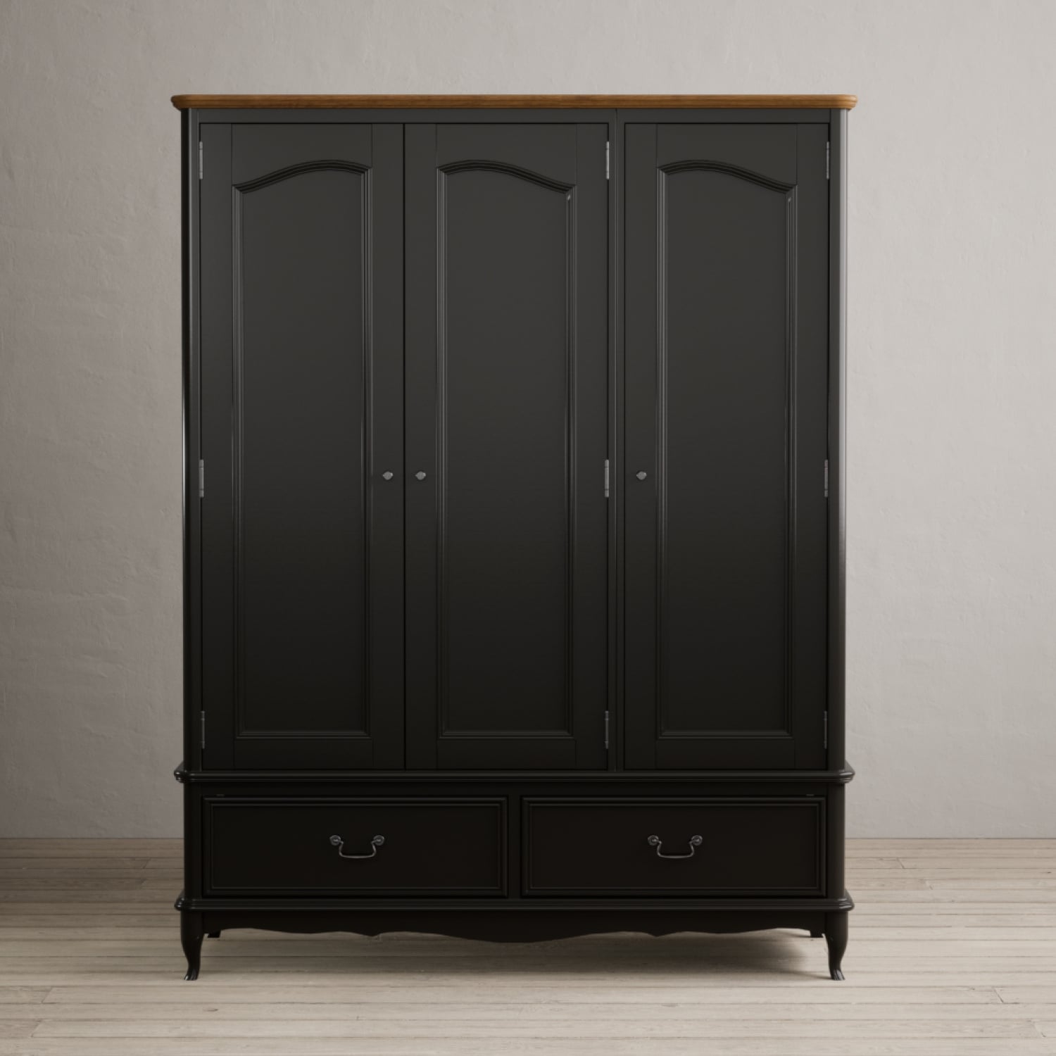 Chateau Noir Oak and Black Painted Triple Wardrobe Chateau Noir Oak and Black Painted Triple Wardrobe