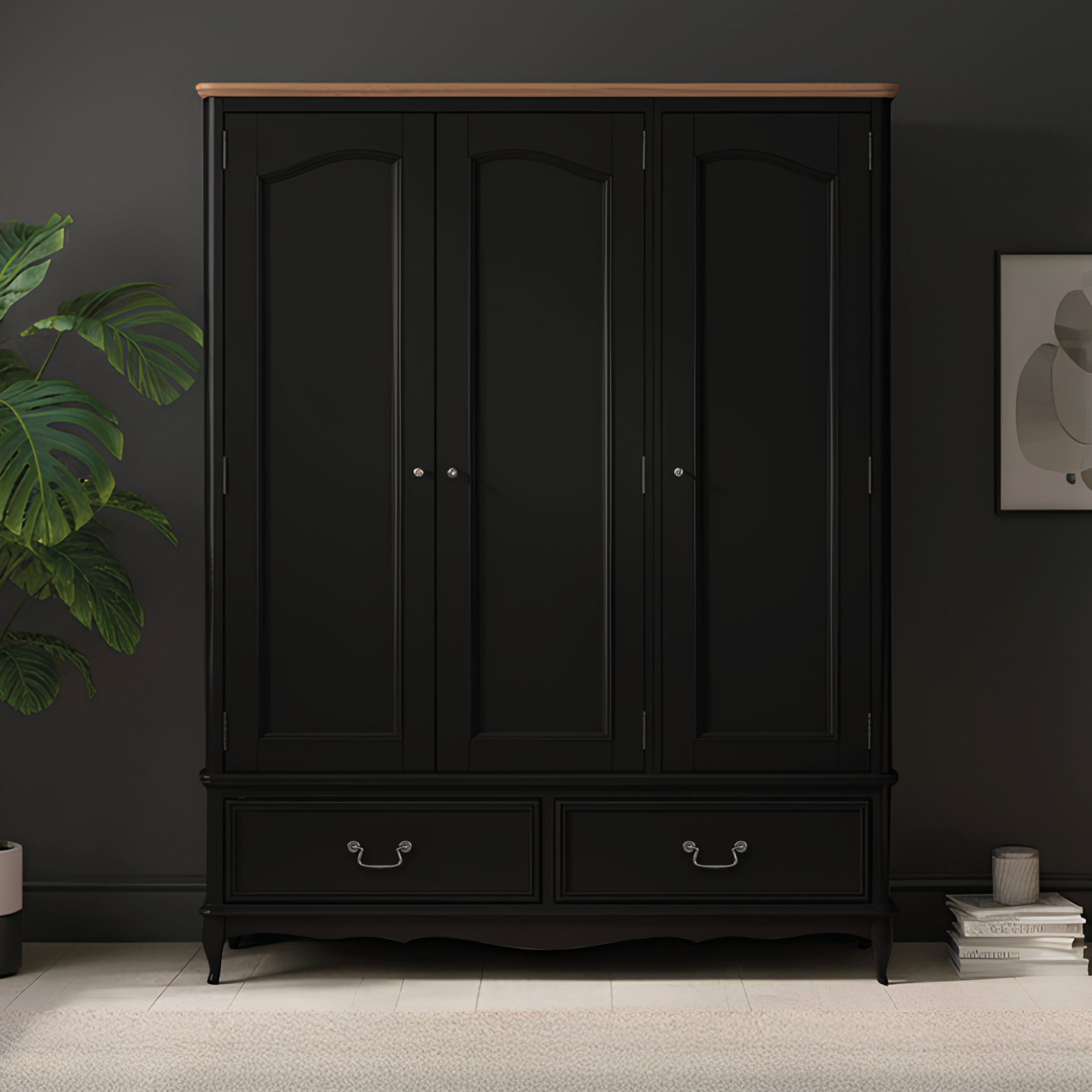 Chateau Noir Oak And Black Painted Triple Wardrobe
