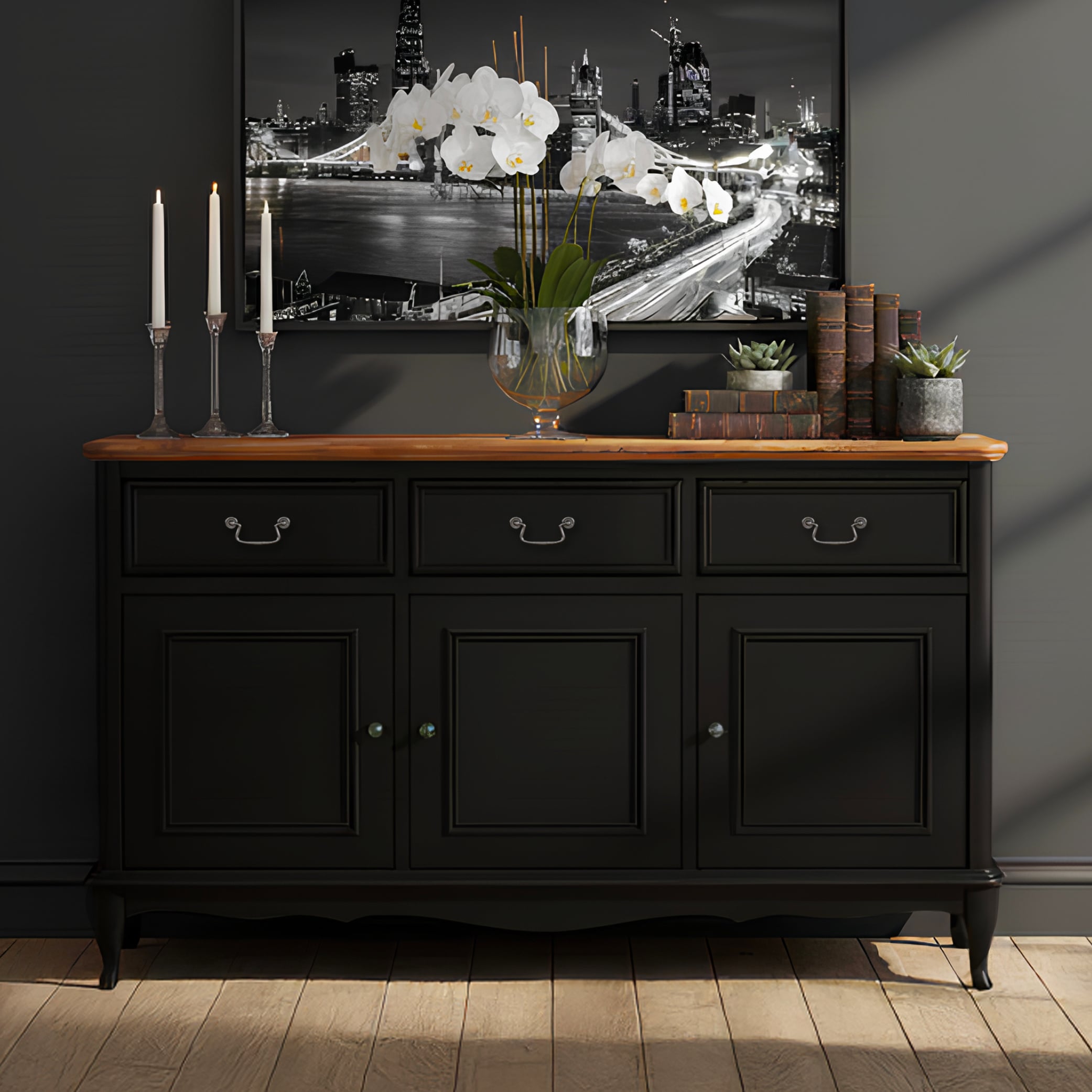 Chateau Noir Oak And Black Painted Large Sideboard