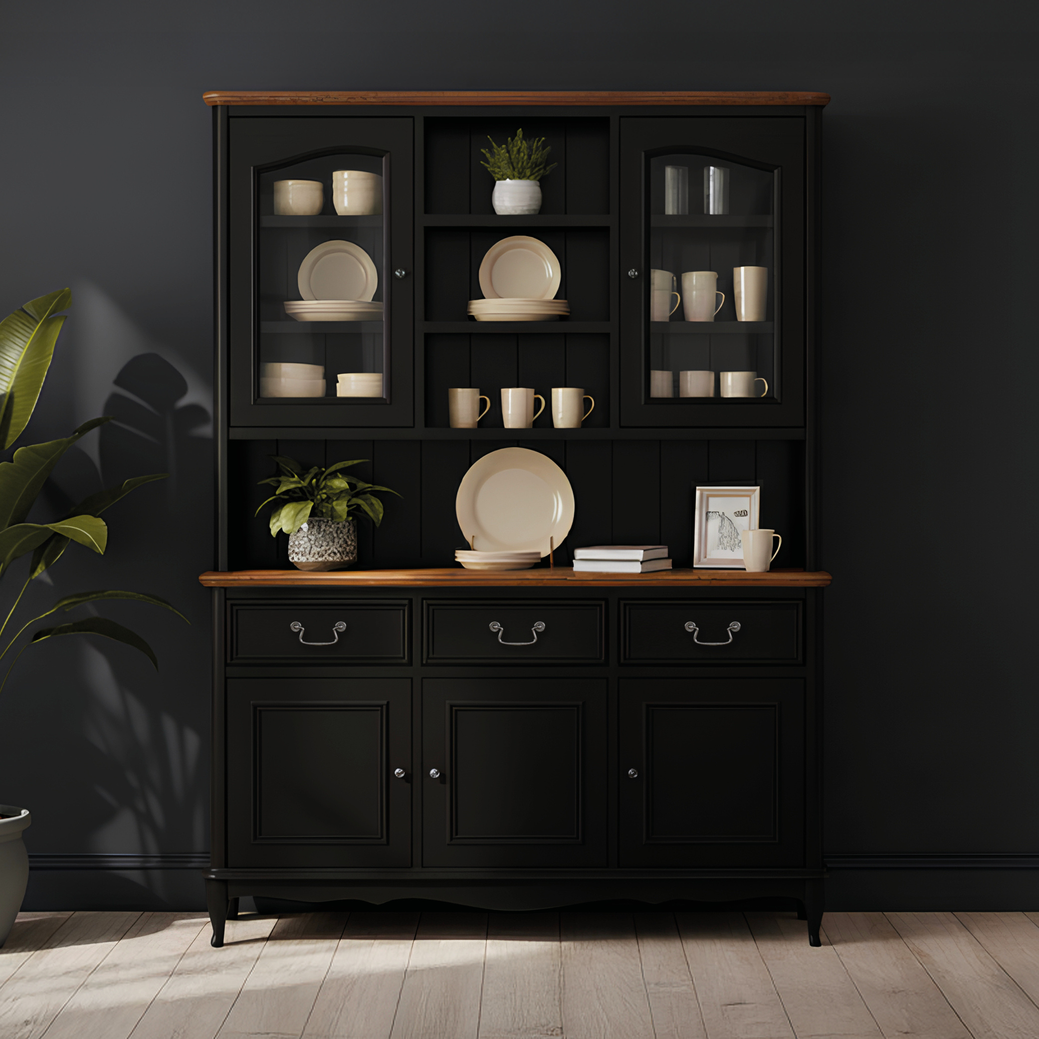 Chateau Noir Oak and Black Painted Large Dresser