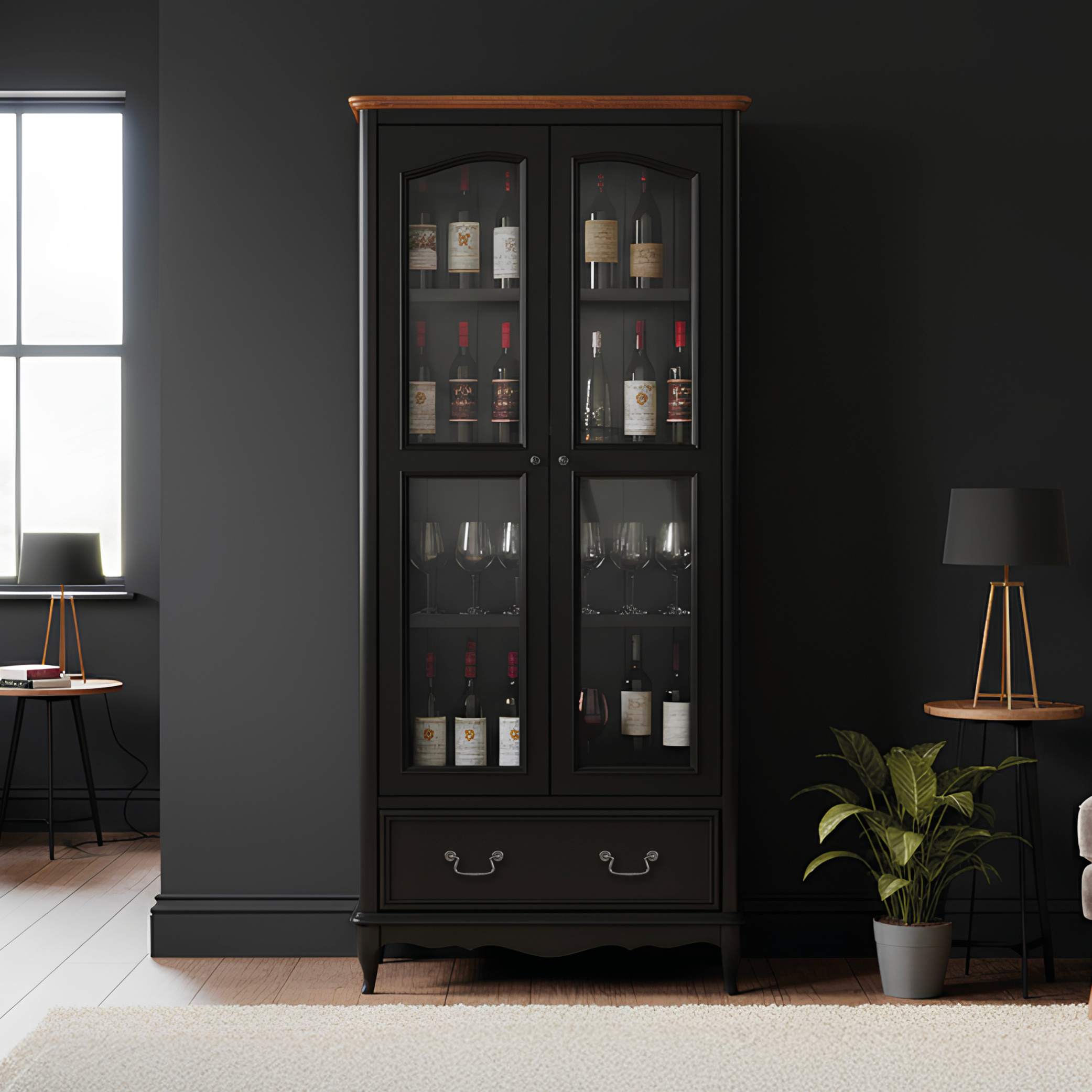 Chateau Noir Oak And Black Painted Display Cabinet