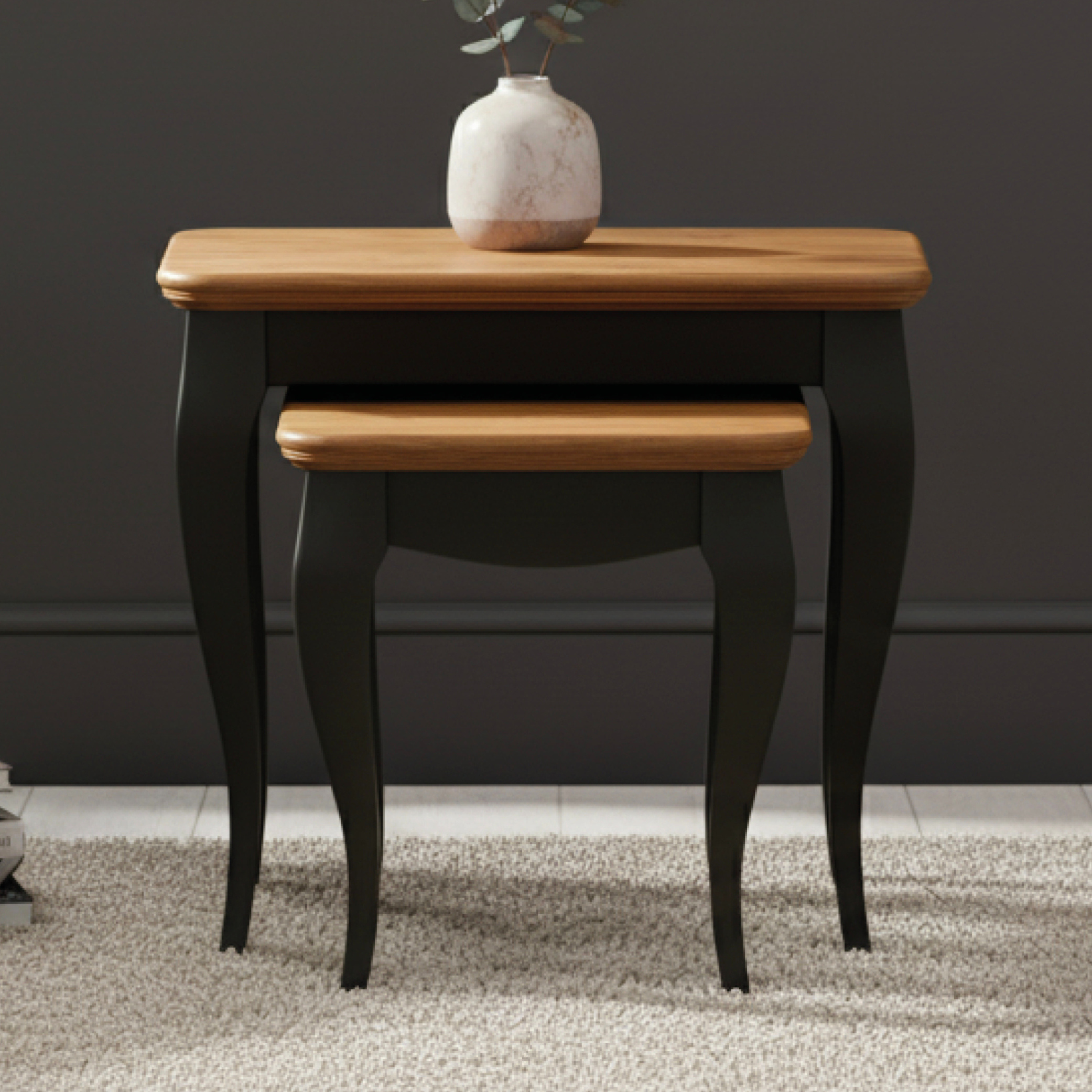 Chateau Noir Oak And Black Painted Nest Of Tables