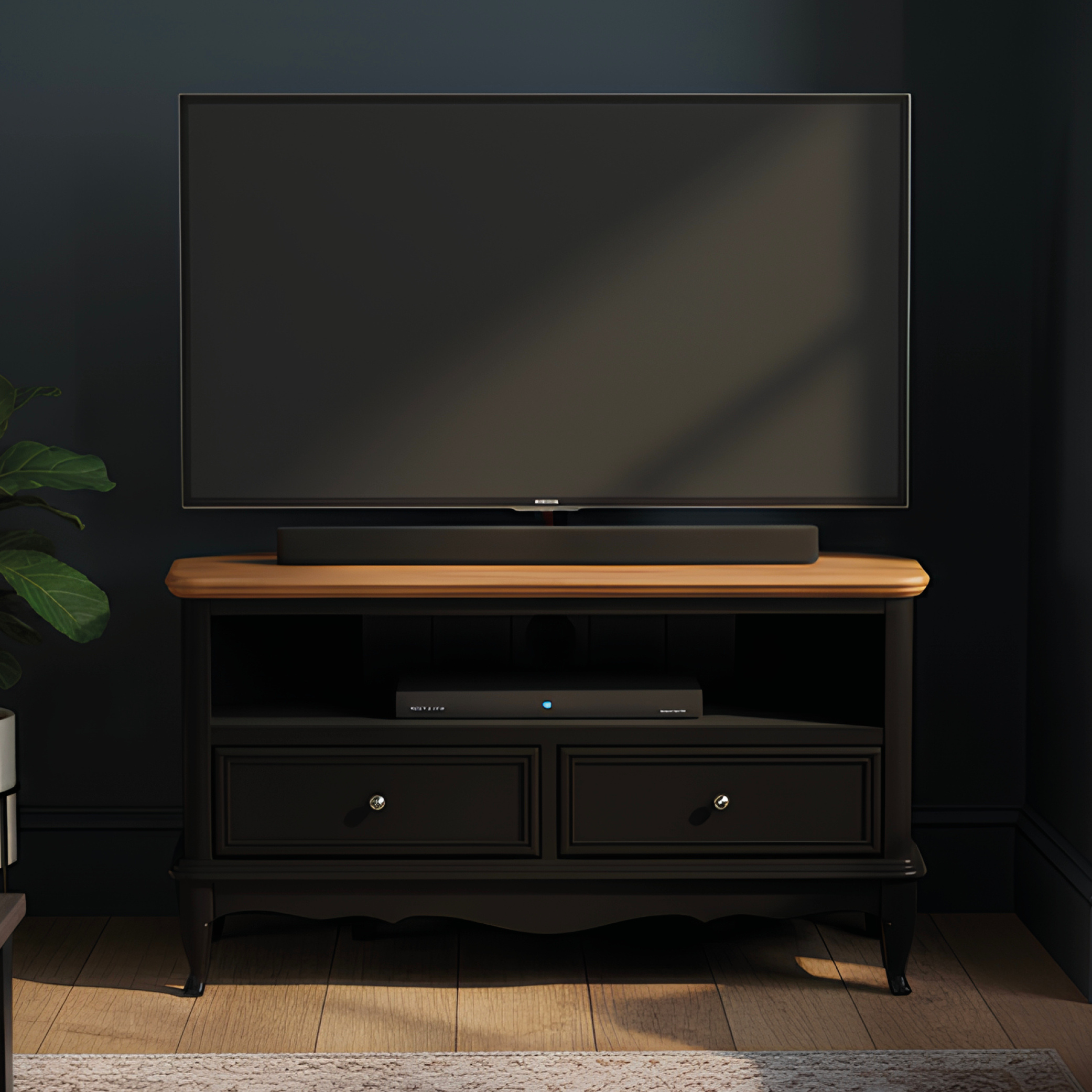 Chateau Noir Oak And Black Painted Corner Tv Cabinet