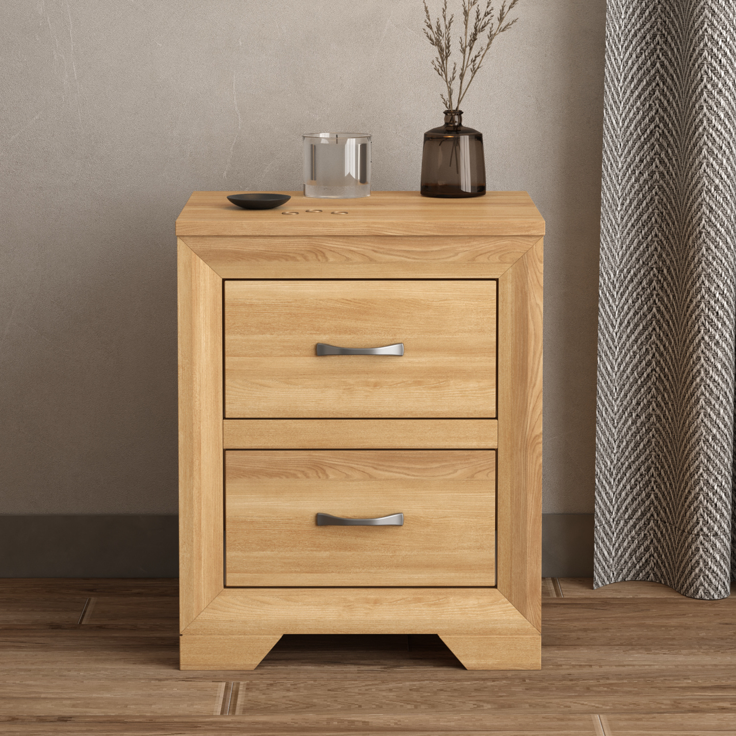 Tilt Solid Oak 2 Drawer Bedside Chest