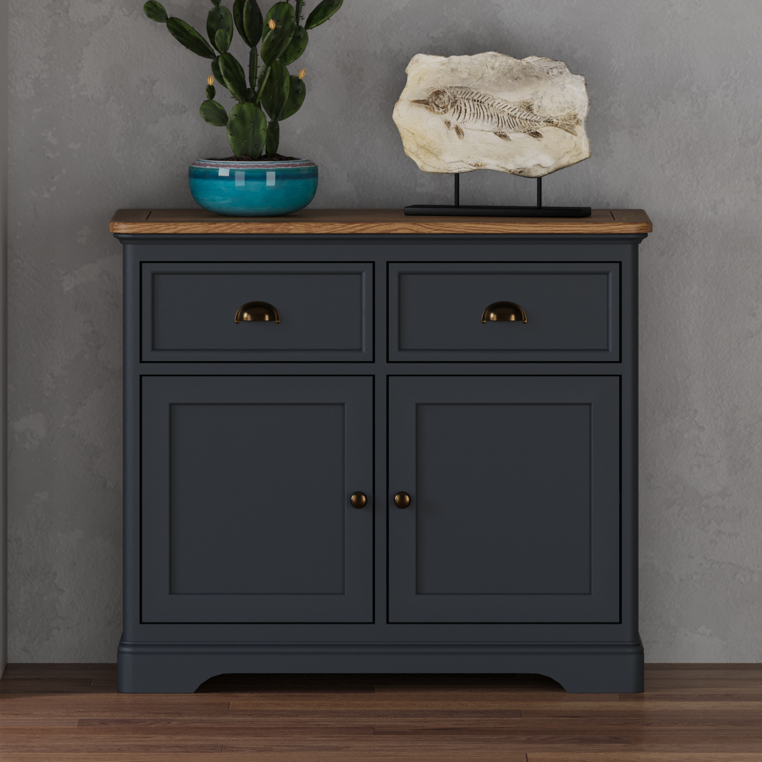 Bridstow Oak and Blue Painted Small Sideboard