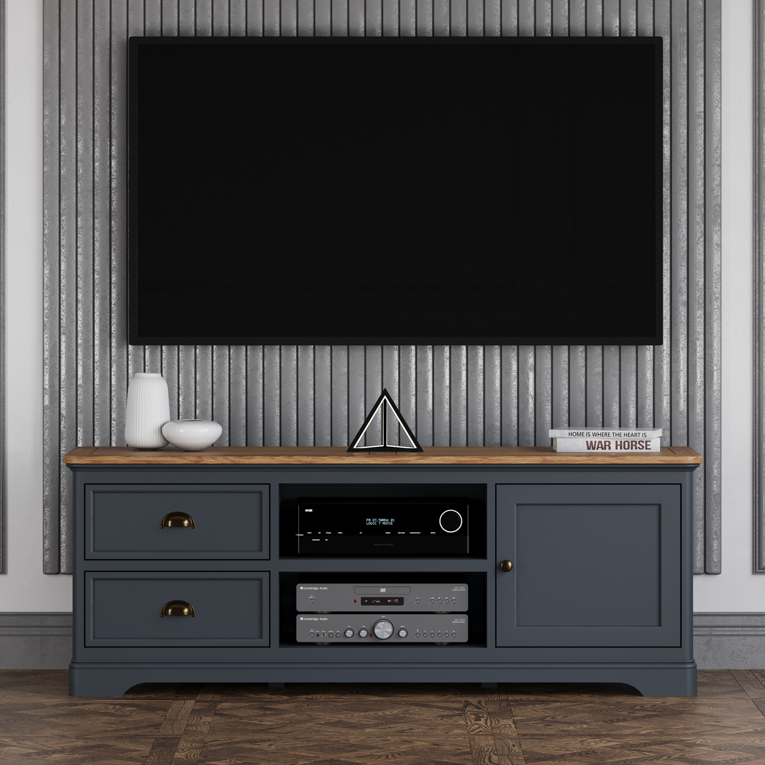 Bridstow Oak and Blue Painted Super Wide TV Cabinet