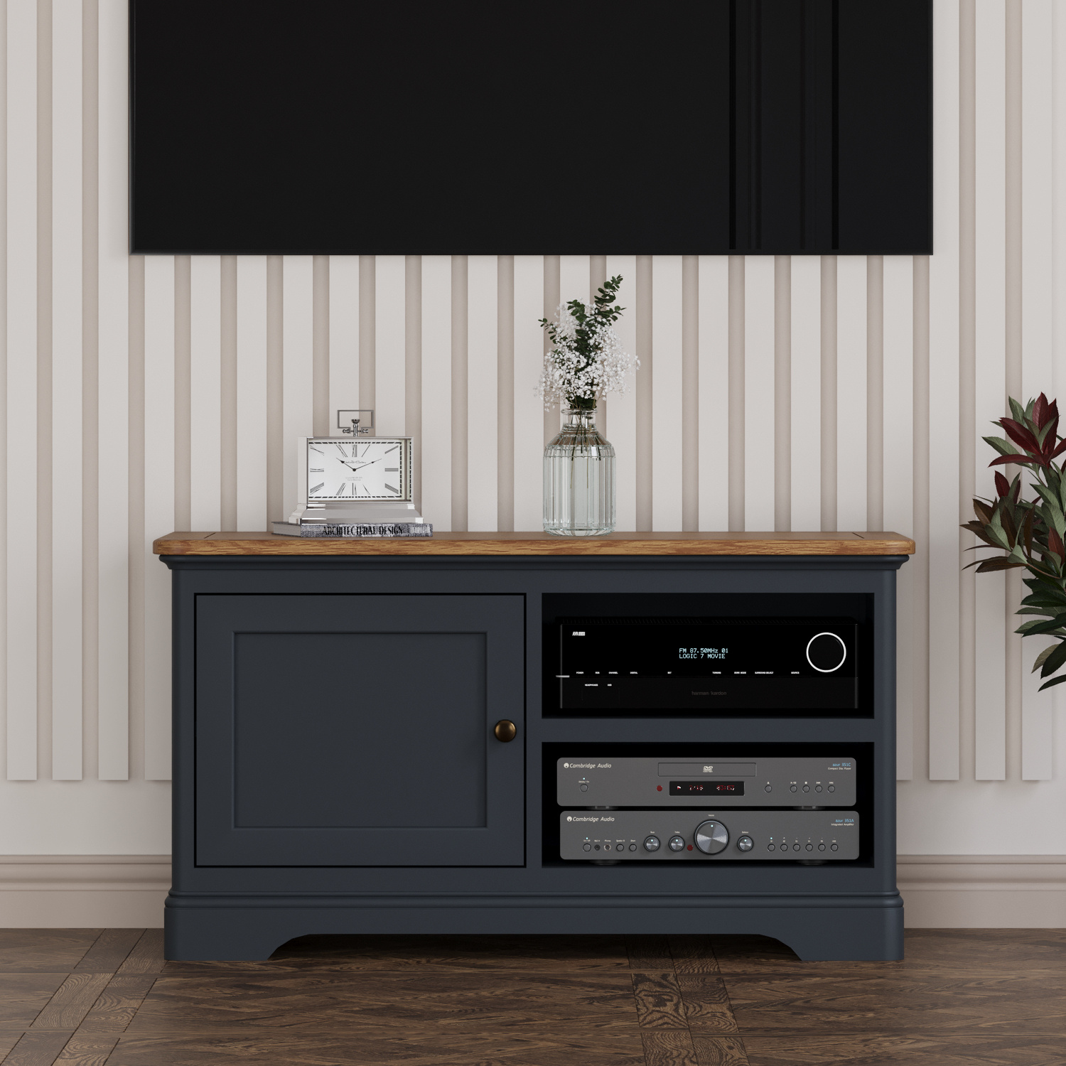 Bridstow Oak and Blue Painted Small TV Cabinet