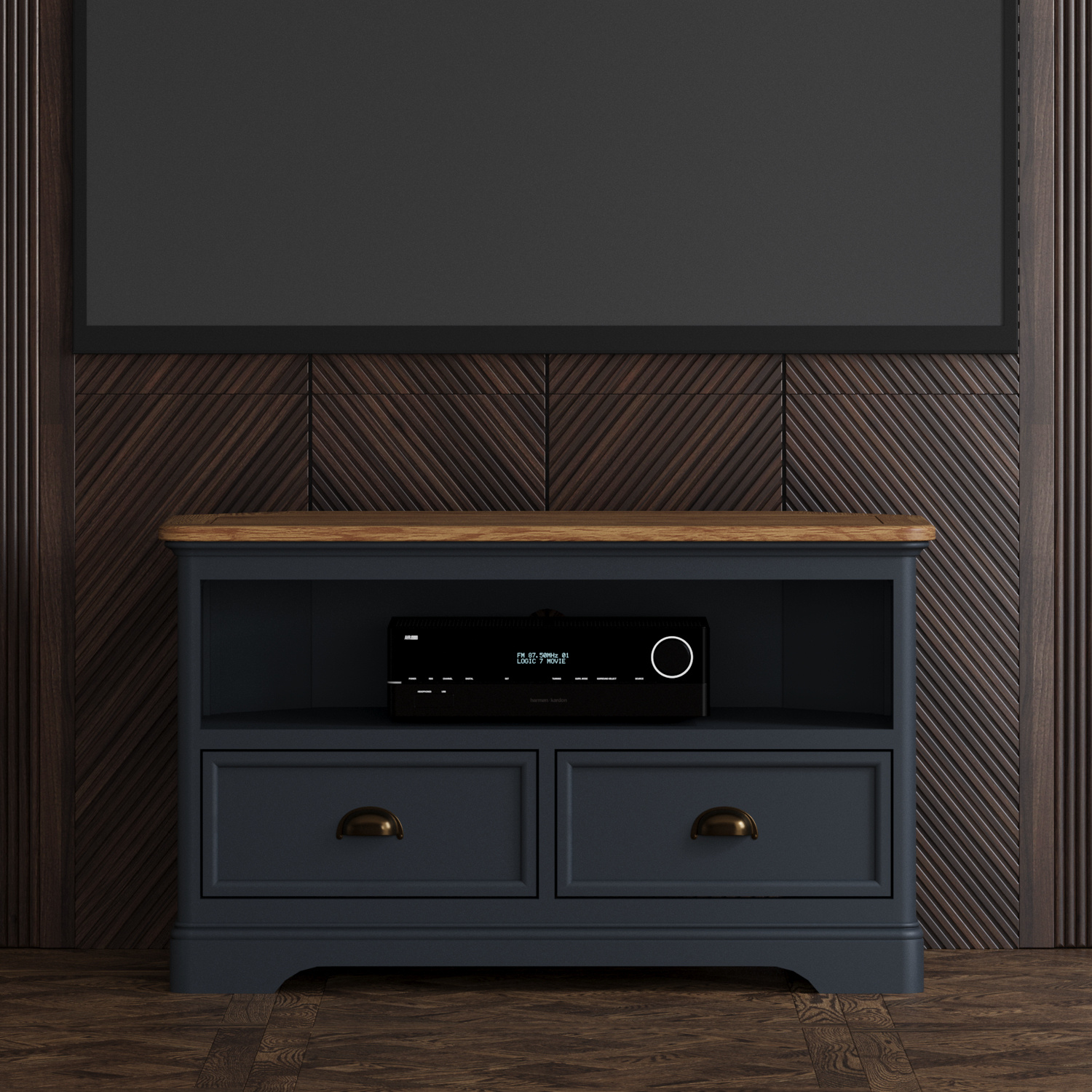 Bridstow Oak and Blue Painted Corner TV Cabinet