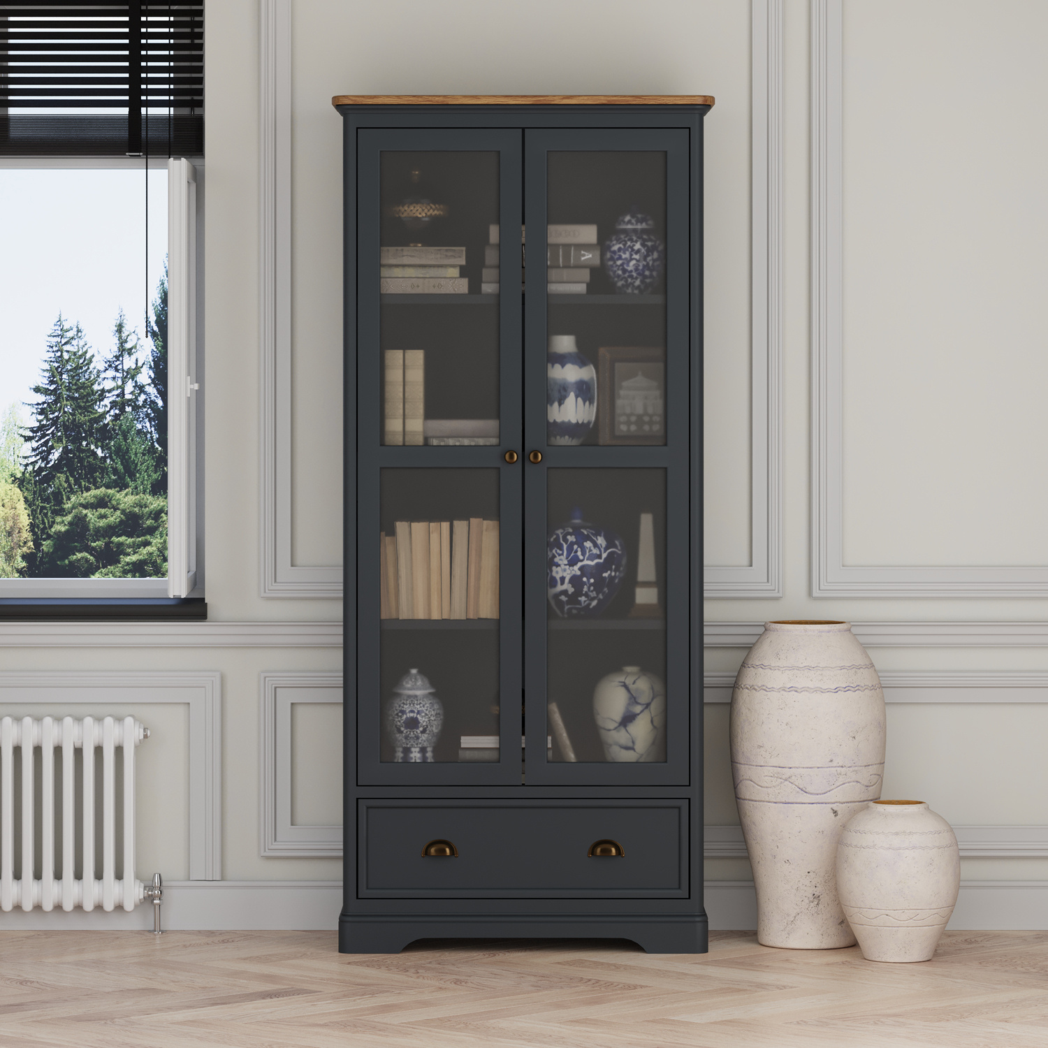 Bridstow Oak and Blue Painted Glazed Display Cabinet