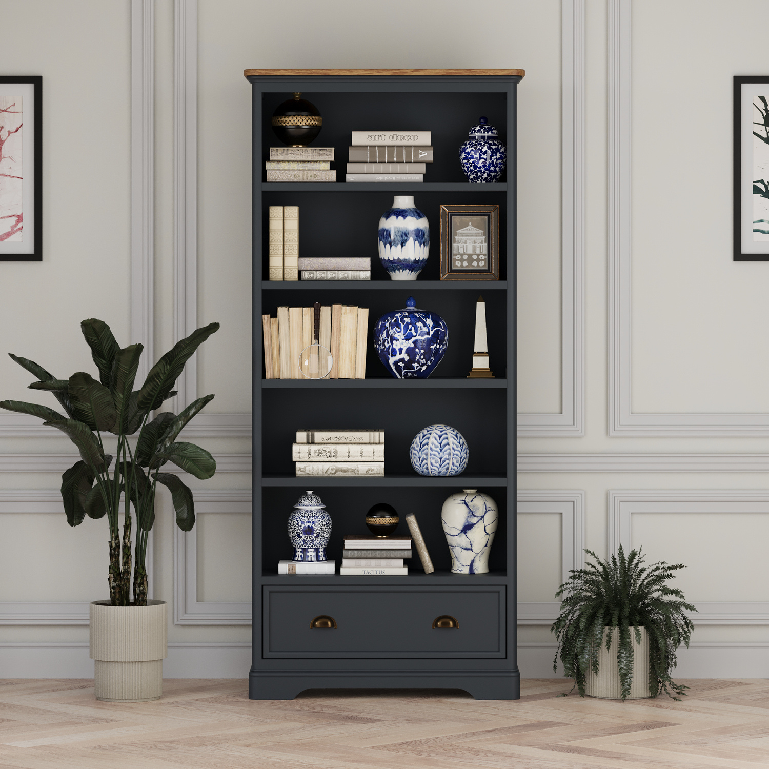 Bridstow Oak and Blue Painted Tall Bookcase