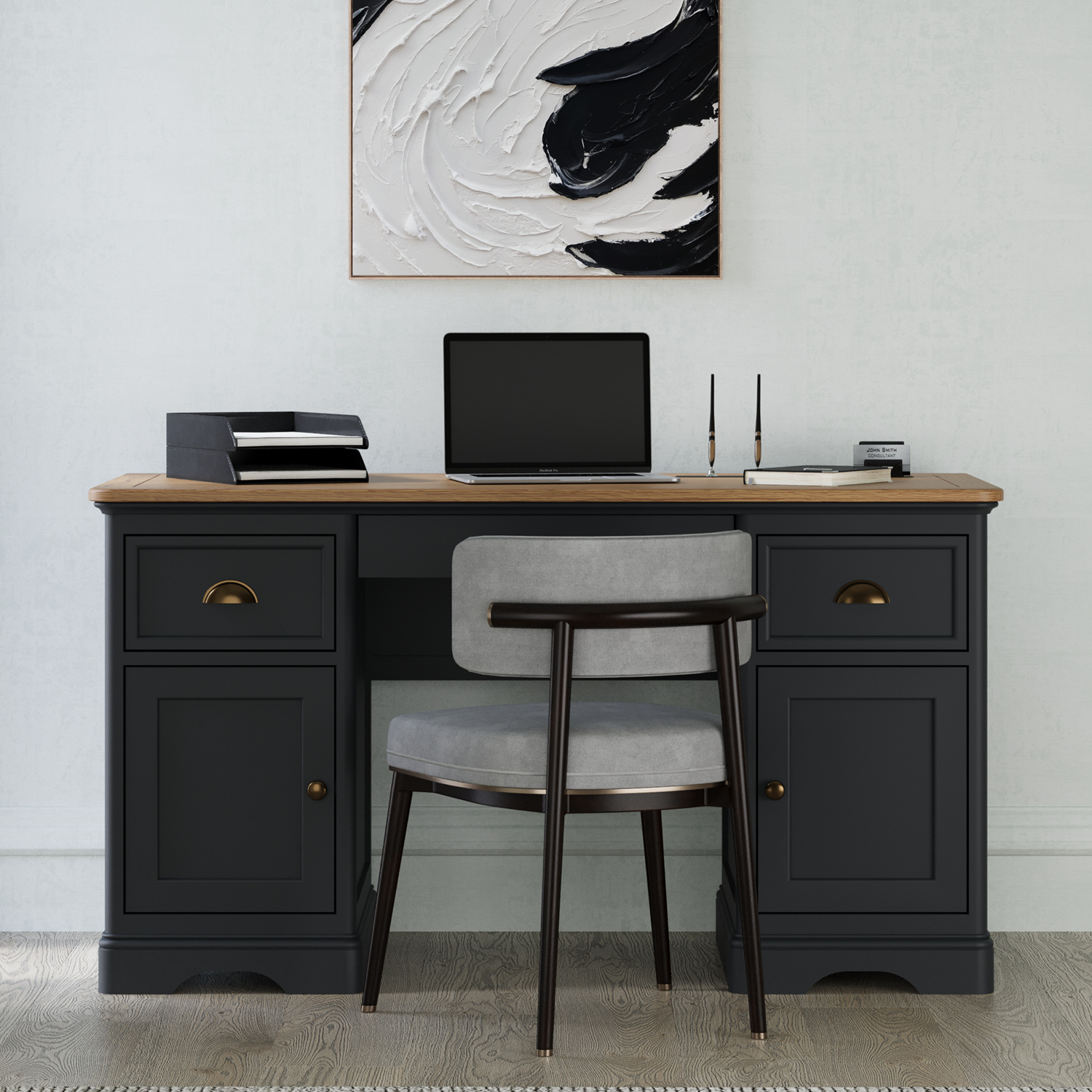 Bridstow Oak and Blue Painted Computer Desk