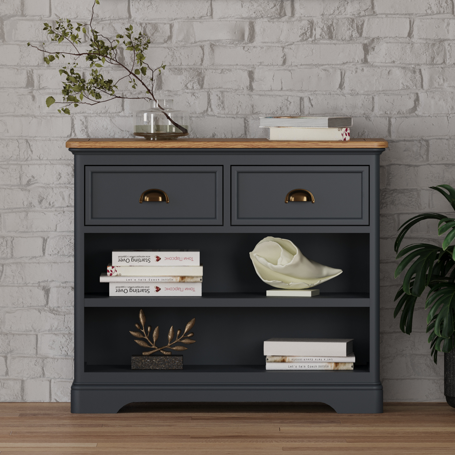 Bridstow Oak and Blue Painted Storage Console Table