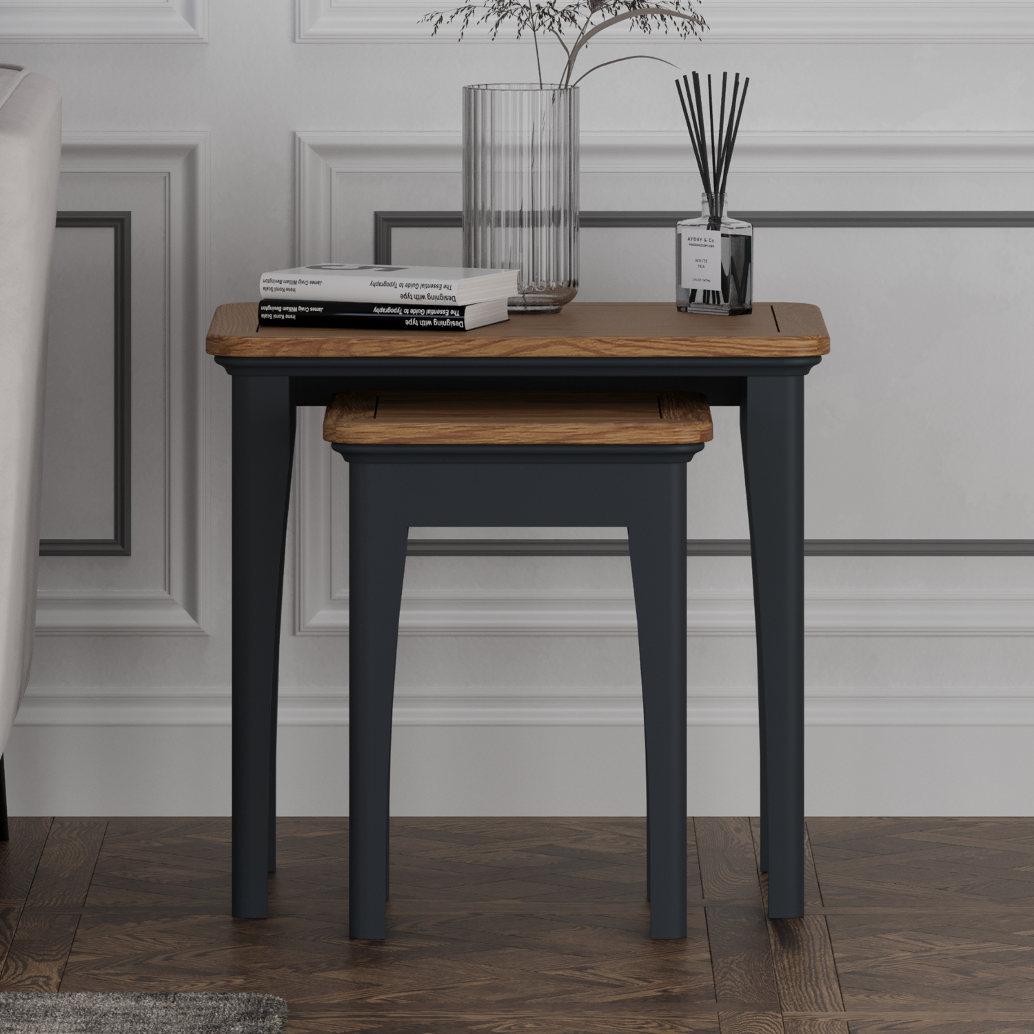 Bridstow Oak and Blue Painted Nest Of Tables