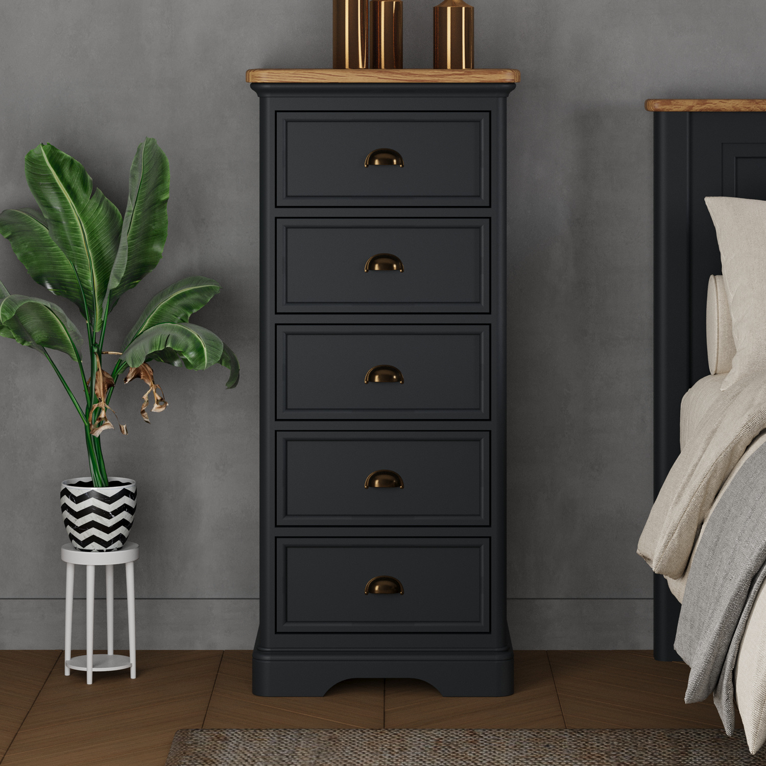 Bridstow Oak and Blue Painted 5 Drawer Tallboy