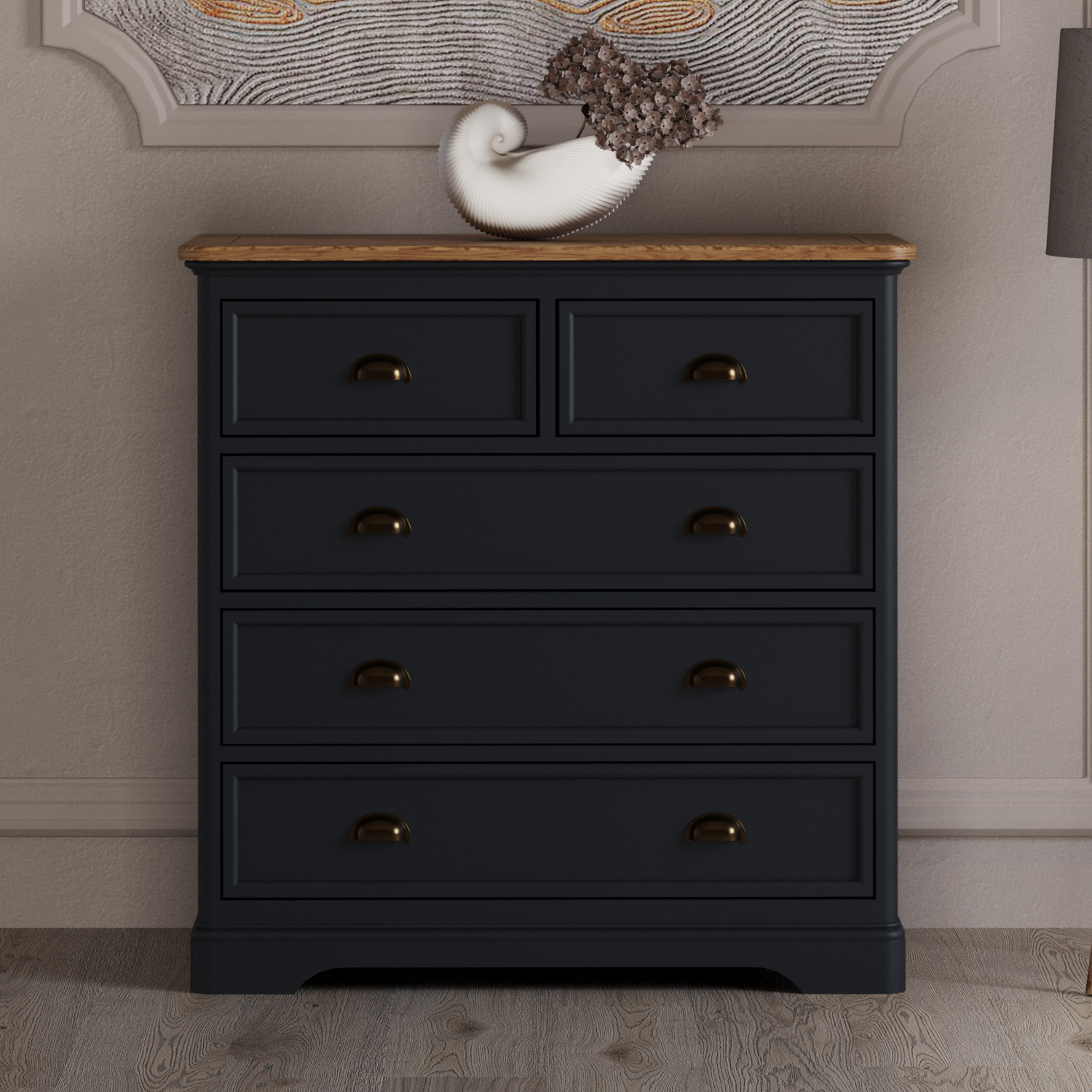 Bridstow Oak and Blue Painted 2 Over 3 Chest of Drawers Bridstow Oak and Blue Painted 2 Over 3 Chest of Drawers