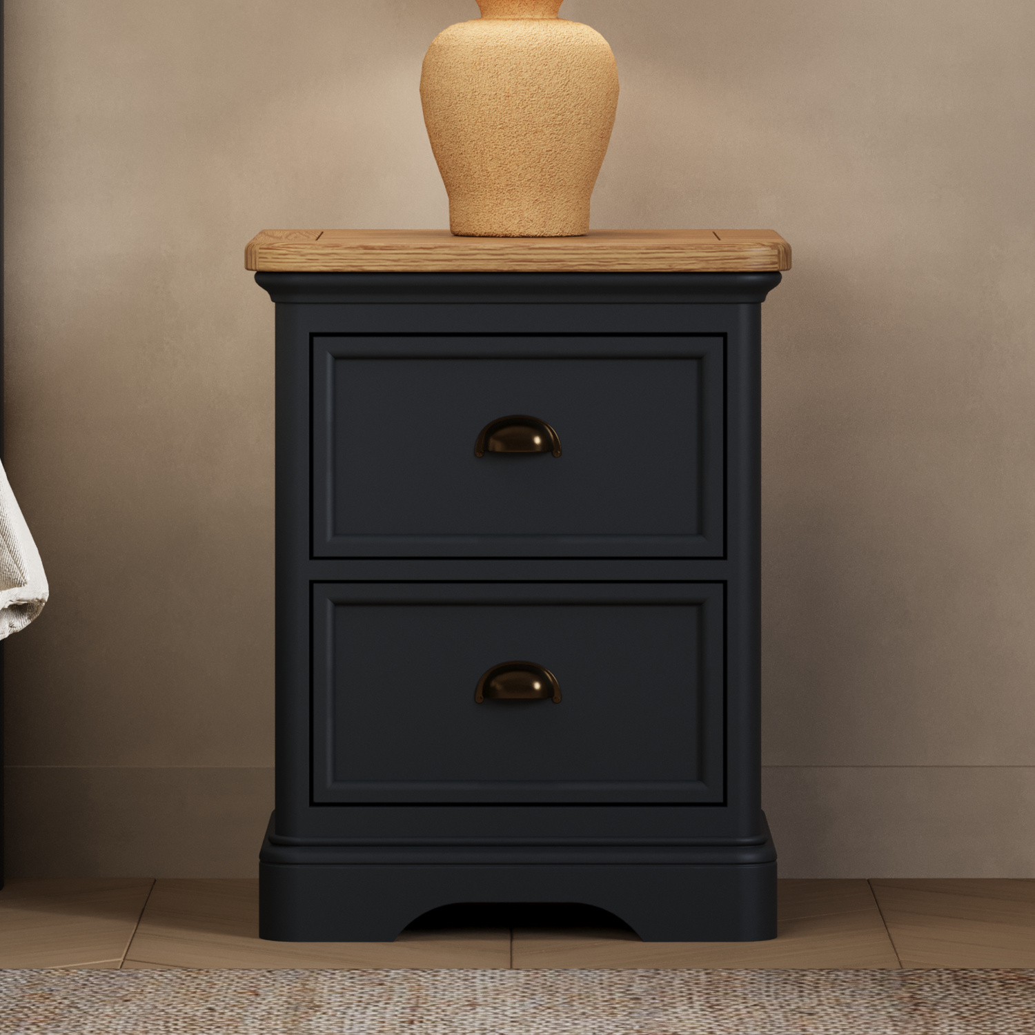 Bridstow Oak and Blue Painted 2 Drawer Bedside Chest