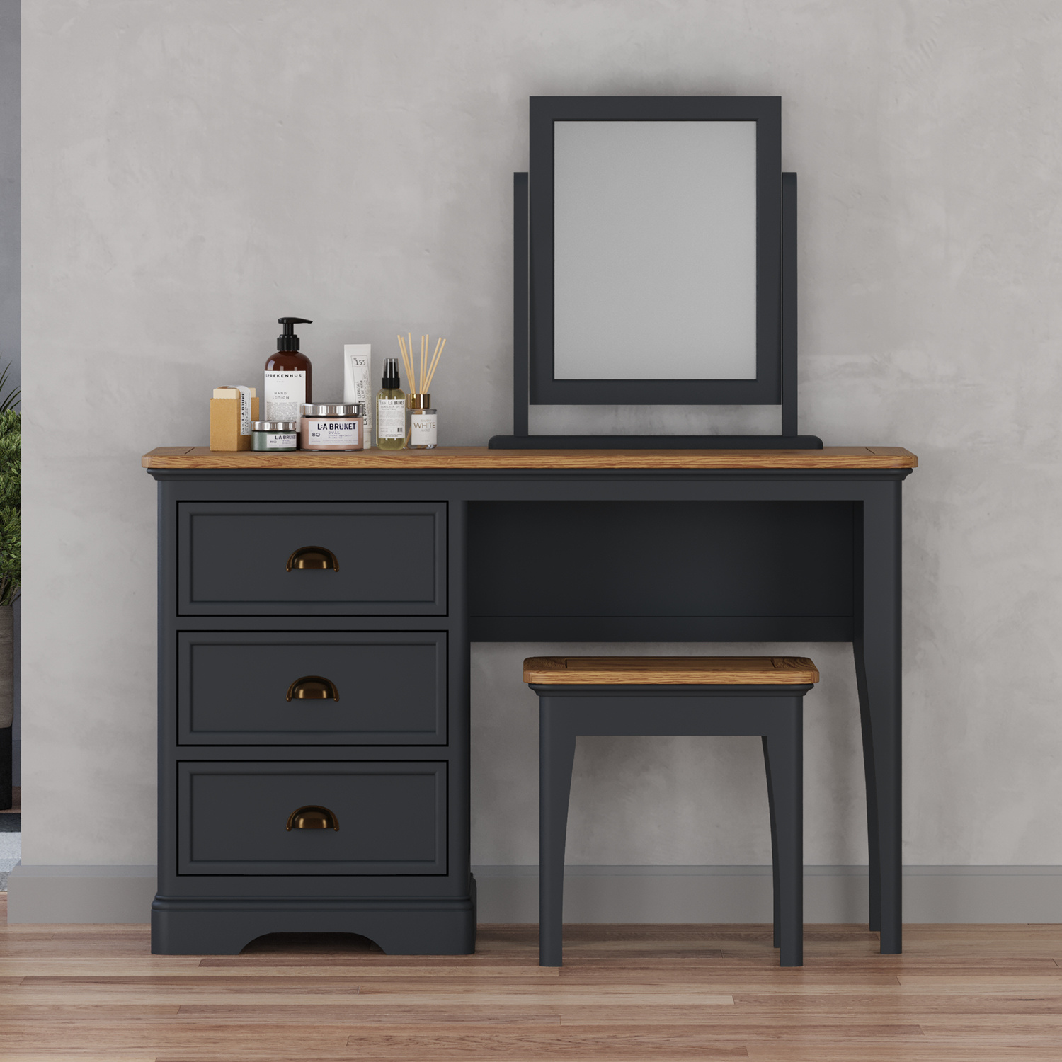 Bridstow Oak and Blue Painted Dressing Table Set